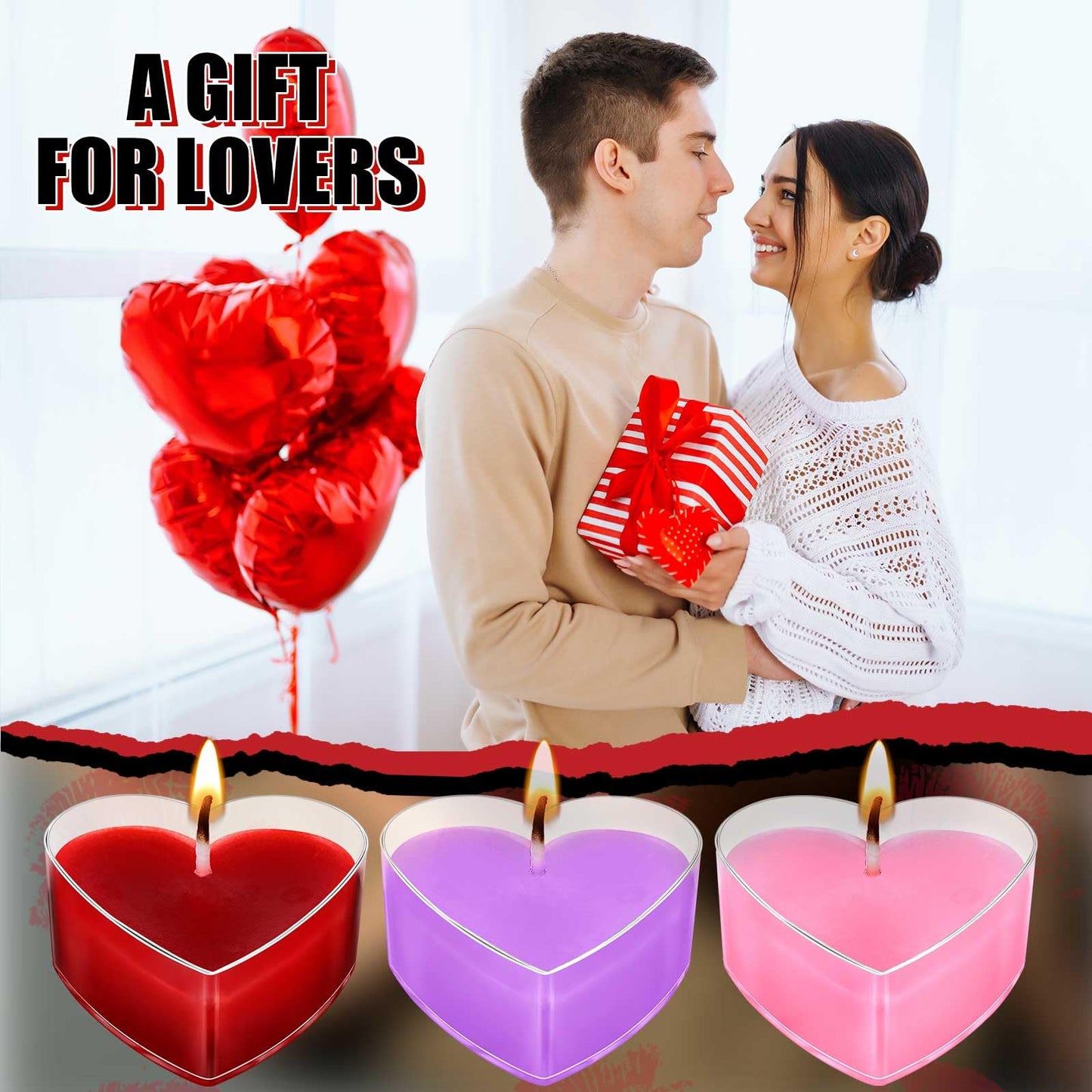 Tisancy 6 Pcs Low Temperature Candles, Romantic Valentine's Day Gifts Candles, Body Safe Wax Low Heat Dripping Play Smokeless Unscented Tea Lights for Valentine's Day (Mixing Colors, Heart)