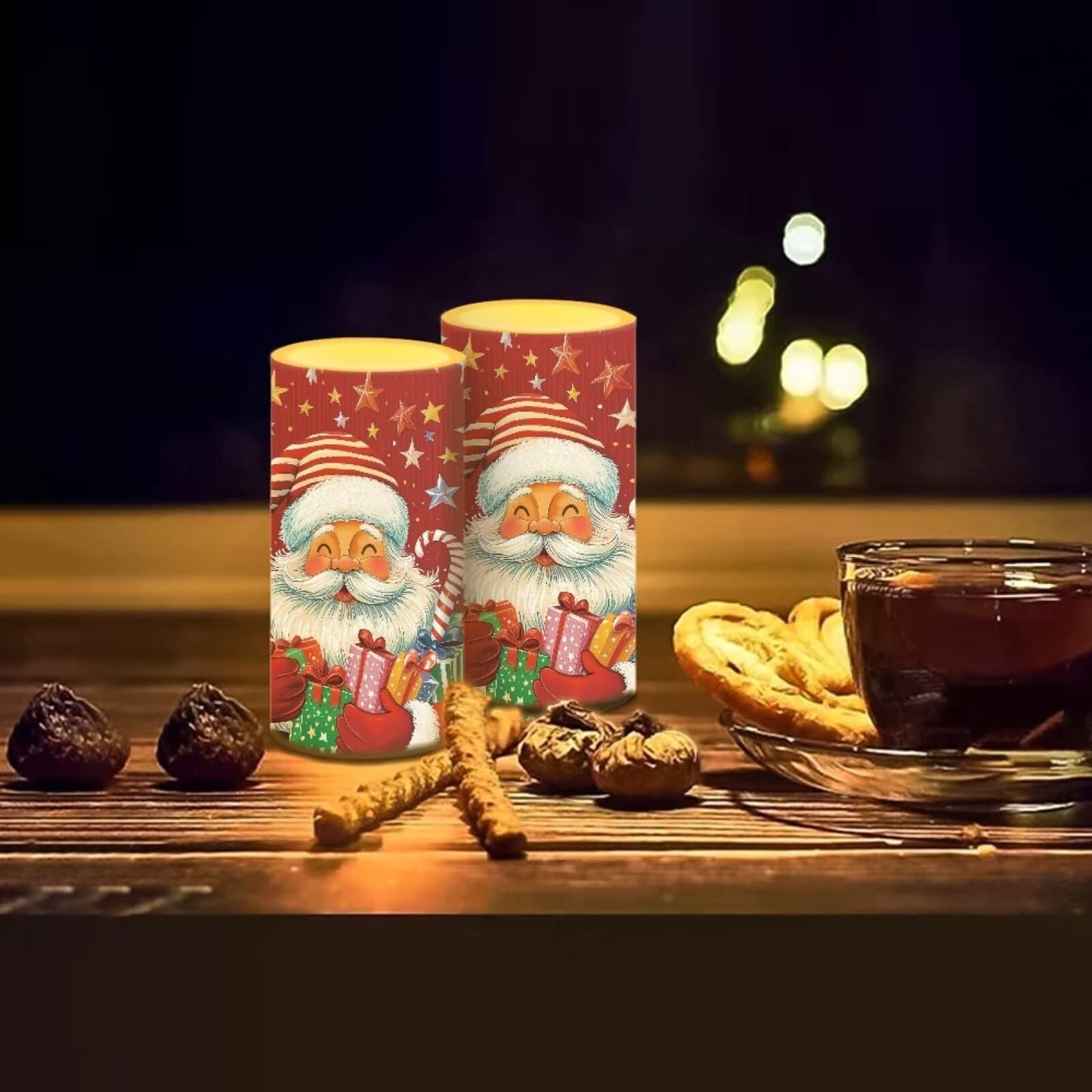 Luarisgur Red LED Candles with Remote Flickering Flameless Candles Santa Claus Stars Battery Operated Fake Pillar Candles Christmas Decorations for Bedroom Living Room Dining Room Table Decor