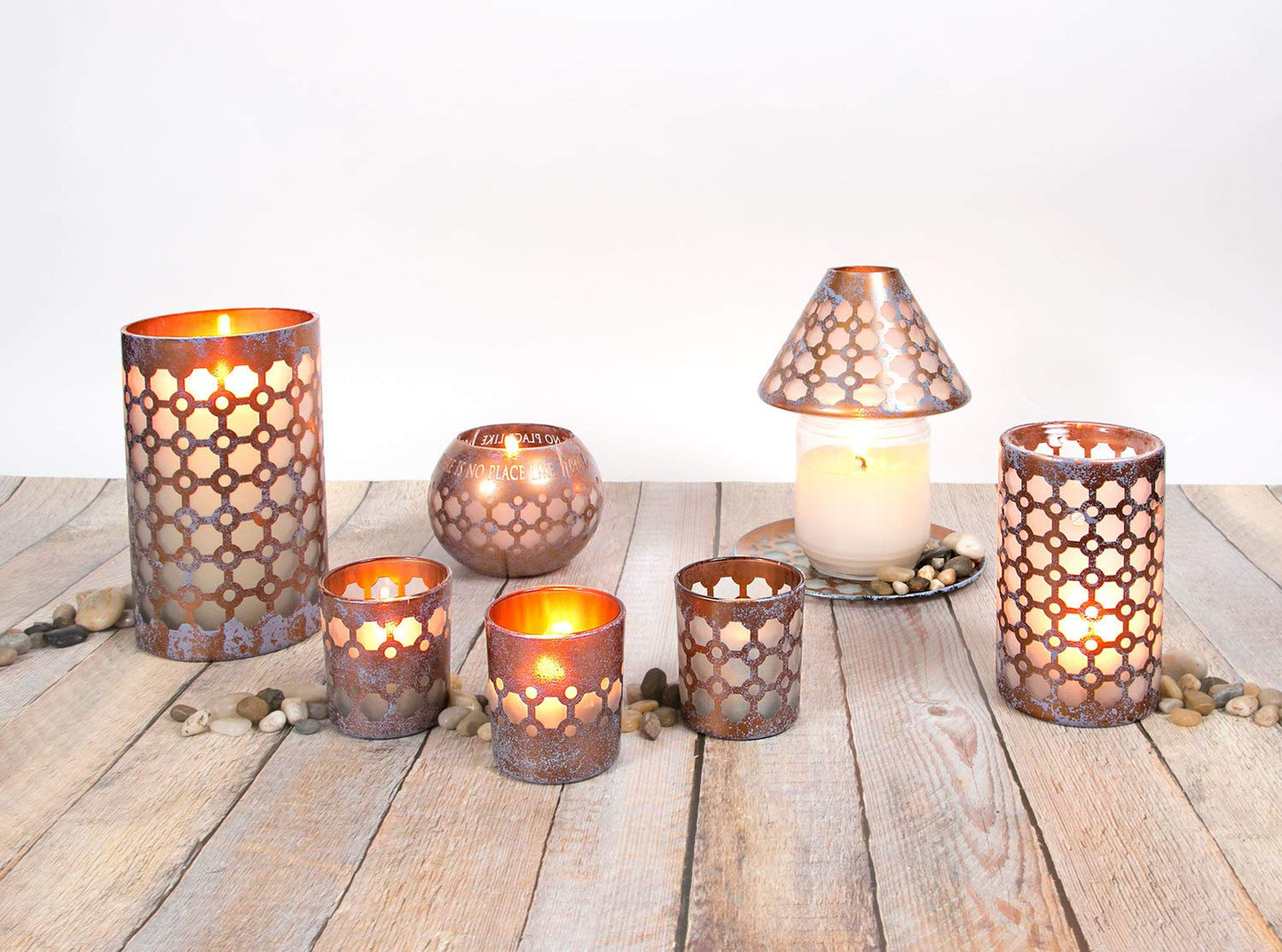 Pavilion - Bronze and Purple Sponge Patterned Frosted Glass Set of 3 Patterned Tealight Candle Holders