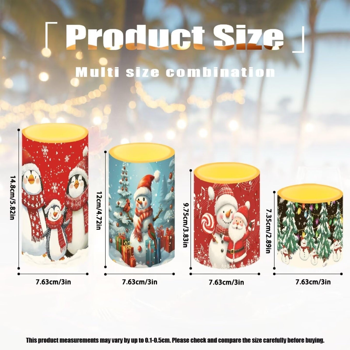 NETILGEN Christmas Day Decorative Flameless LED Candles Set of 4 Electric Candles with Remote Timer Control Color Changing, Santa Claus Snowman Print