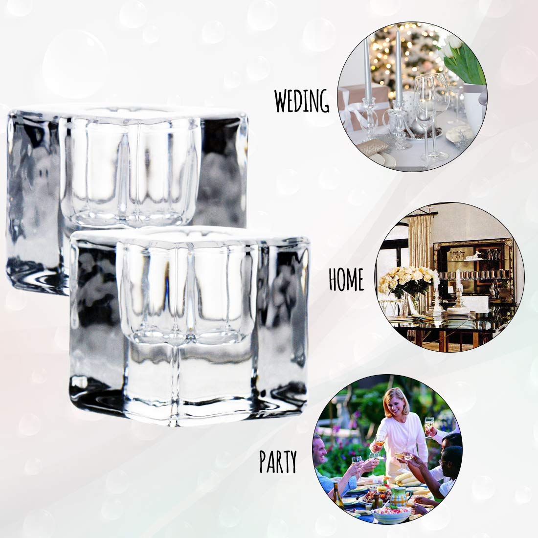 Aglary 4PCS Square Glass Taper Candle Holders for Table Centerpiece. Decorative Crystal Candle Stick Holder Sets. Candle Stand for Wedding, Dinning, Party.