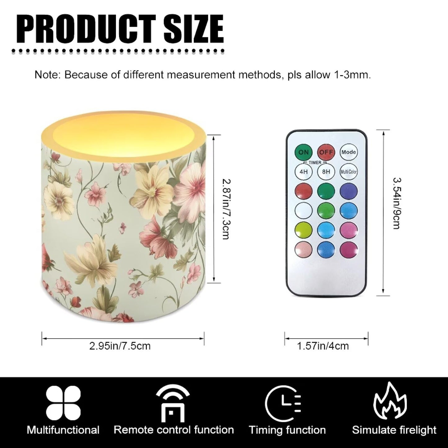 NETILGEN Yellow Floral Print Flameless LED Candles with Remote Timer Control Set of 4 Home Decorative Realistic Flickering Flameless Candles with Battery Powered