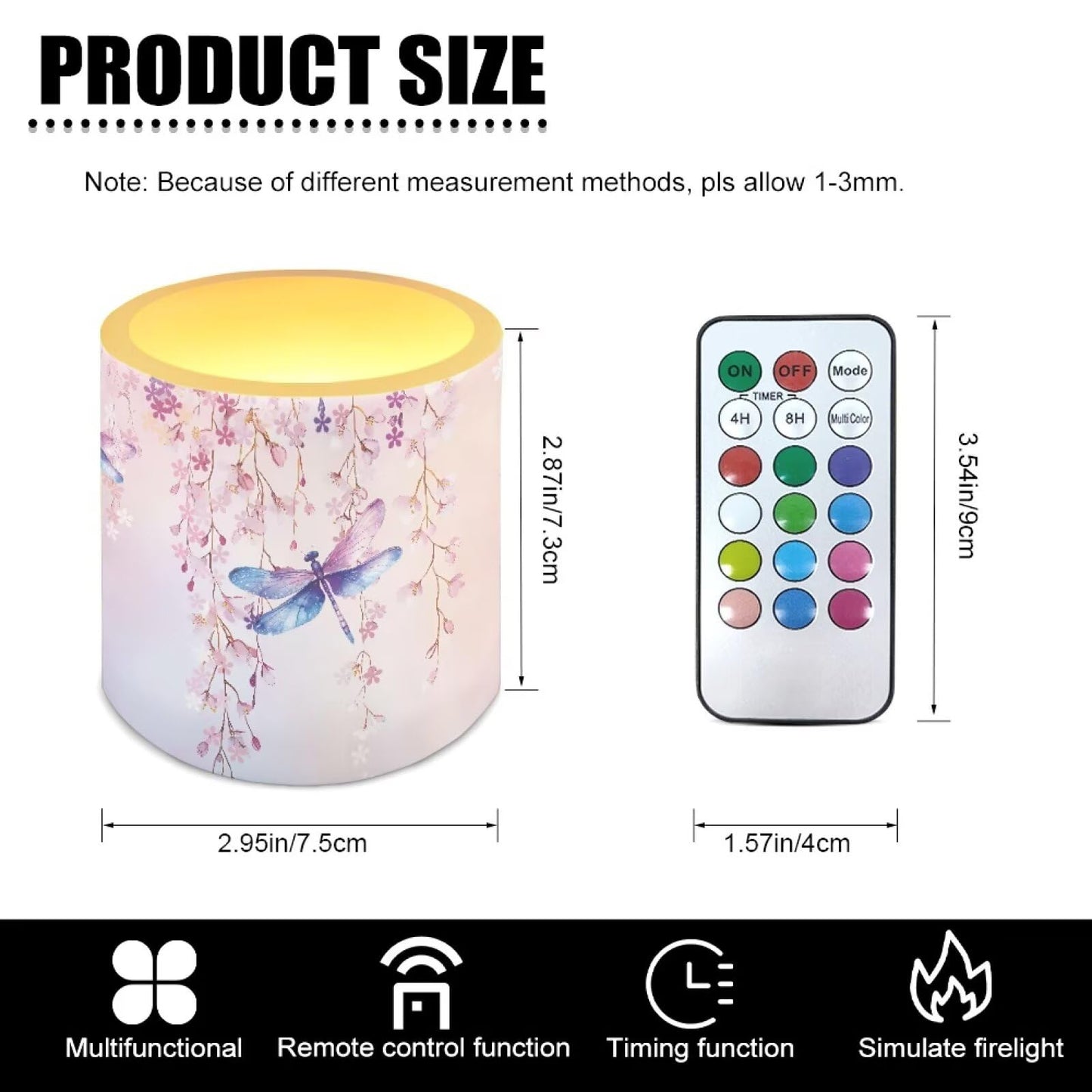 Cozeyat Cherry Blossom Dragonfly LED Candles Set of 4 Battery Powered Flameless with Remote Timer Flickering Flame Waterproof for Beach Home Table Use