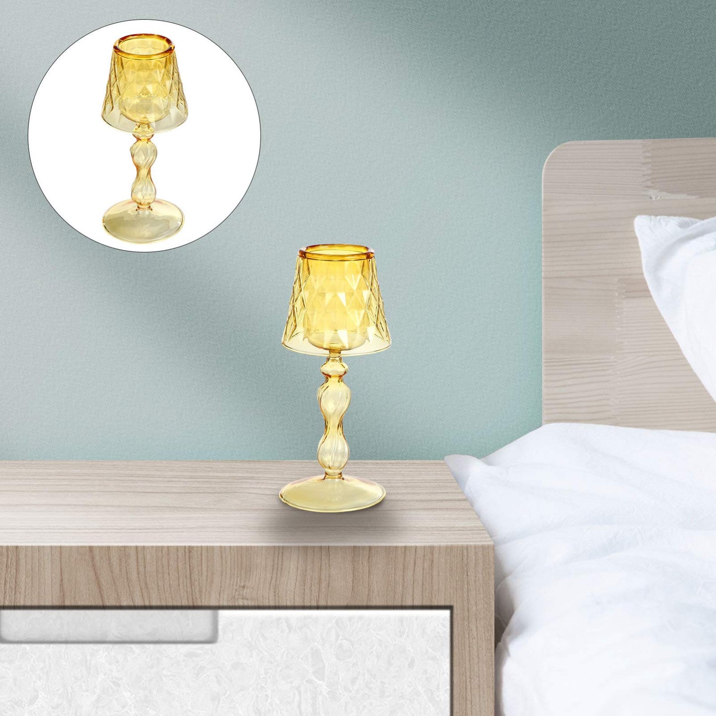 Uonlytech Glass Candlestick Holder 7.48 Inch Clear Decorative Candle Stand for Home Bedroom Office Table Centerpiece Modern Candleholder