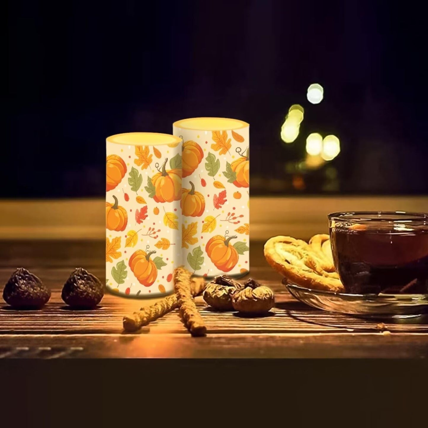 Luarisgur Pumpking Leaves Candles Battery Operated with Retome LED Candles Flickering Warm Light Fall Table Decorations for Dining Room Bedroom Living Room Home Thanksgiving Party