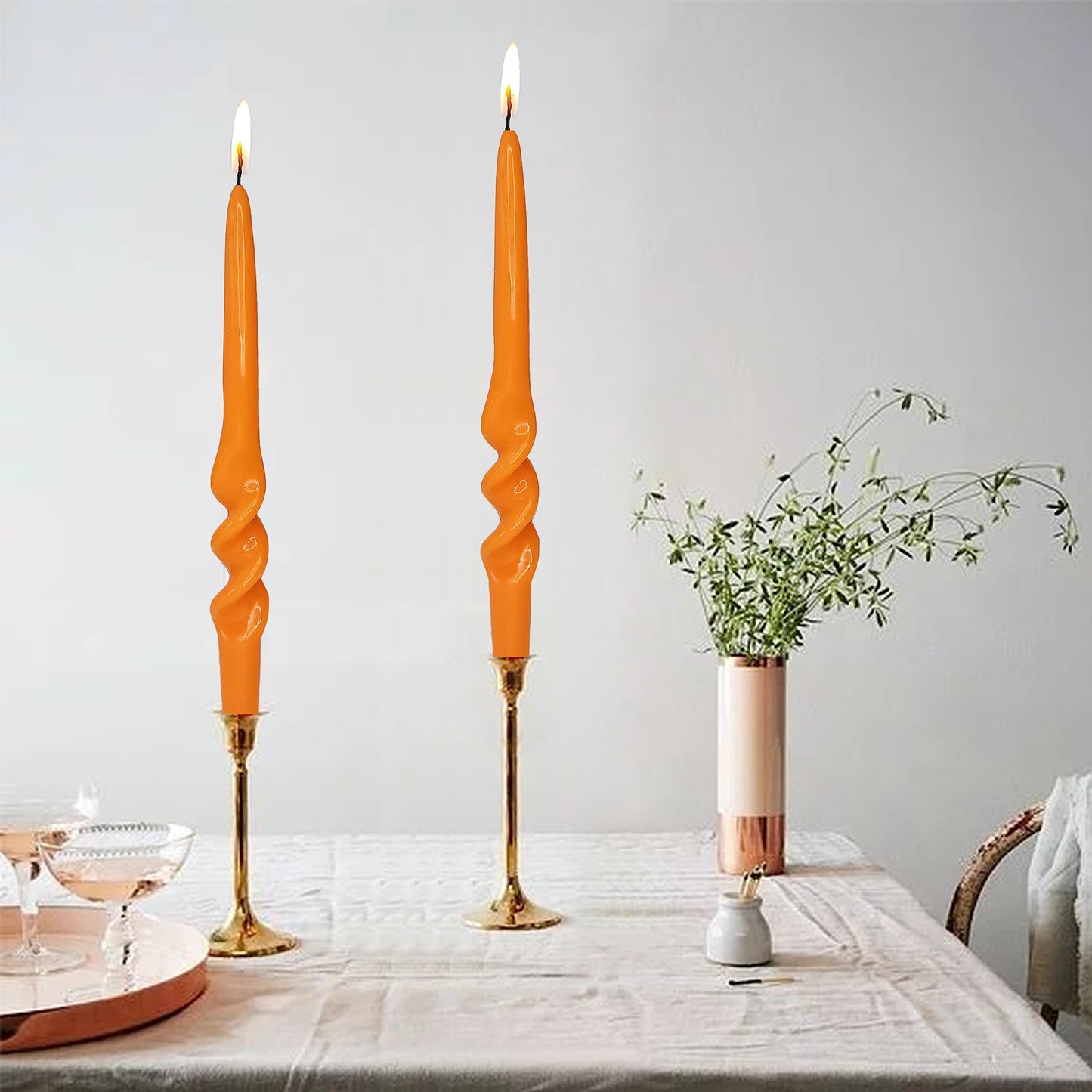 Orange Candlesticks Spiral Taper Candles Twisted Candles Unscented Candle Stick Smokeless Candle for Halloween Christmas Home Decor Relaxation All Occasions