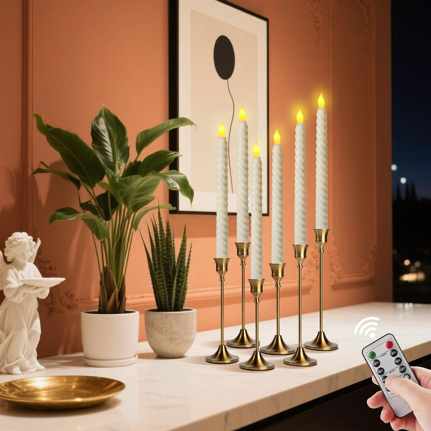 Mwizbyot 6 Pack Flameless Taper Candles, 10 Inch LED Window Candles
