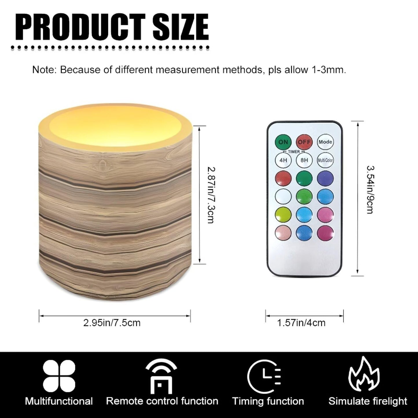 Cozeyat Bamboo Flameless Candles 4 Pack Battery Operated with Remote Control Timer LED Pillar Candles Waterproof for Indoor Outdoor