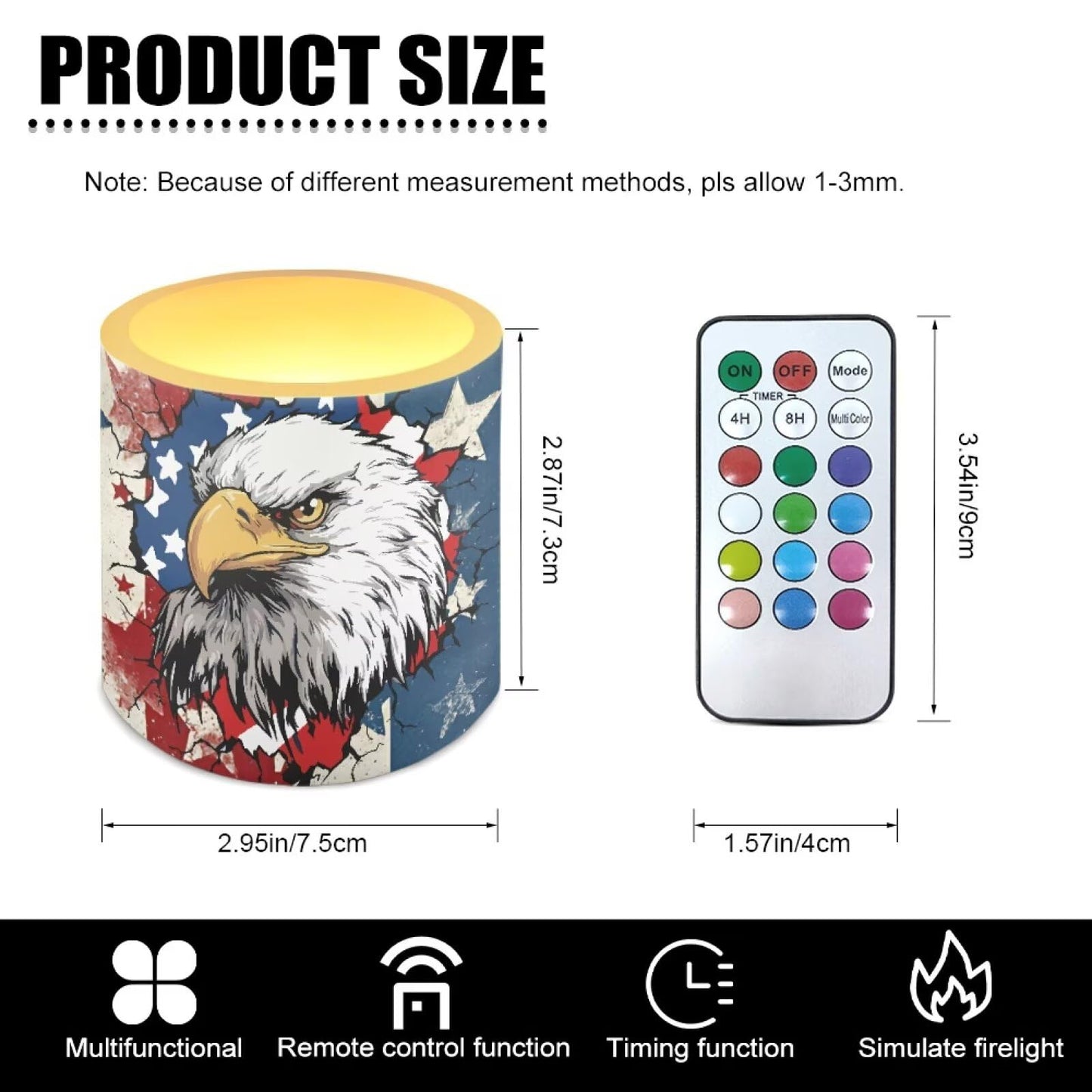 NETILGEN American Flag Eagle Daisy 3 inch Flameless LED Candles with Remote Timer Set of 4 July 4th Independence Day Decor Realistic Flickering Flameless Candles with Battery Powered