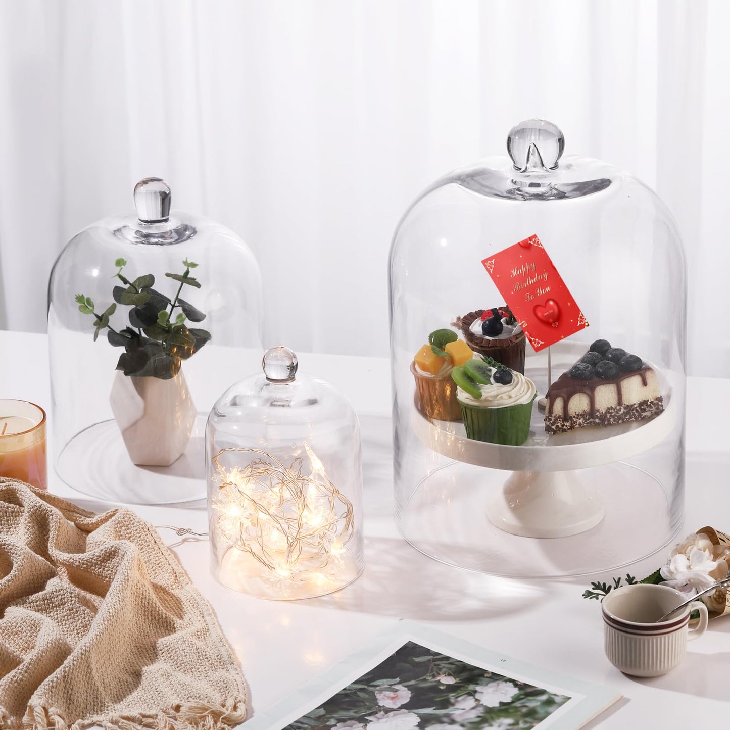 7.5" Tall Handmade Glass Cloche, Thick & Sturdy, Dia 5"xH 7.5", For Terrarium, Plants, Trinkets, Cakes, Figurines, LED Light String, Candle. Cloche Glass Dome, Bell Jar Display Case (1, 5.12"x7.48")