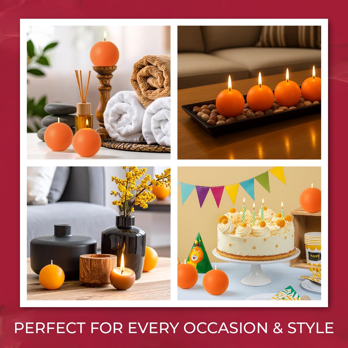 Biedermann & Sons Cantaloupe Round Candles (Set of 4), Unscented Dripless Balls, 2.5" Spheres, 8 Hour Burn, for Table Centerpieces and Seasonal Styling