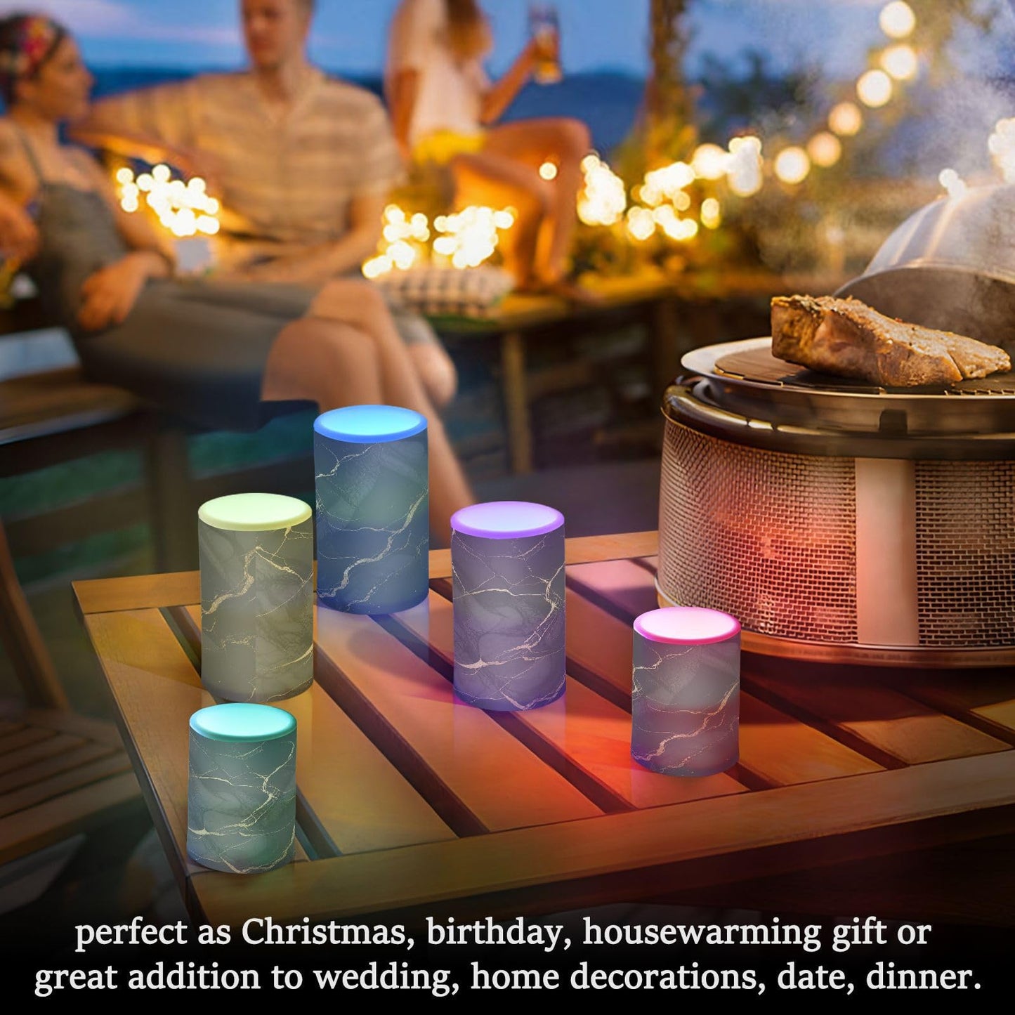 KGLDSNM Black Gold Marble LED Flameless Flickering Candle with Remote Timer Battery Operated for Indoor Outdoor Party Holiday Home Decor 2 Pack