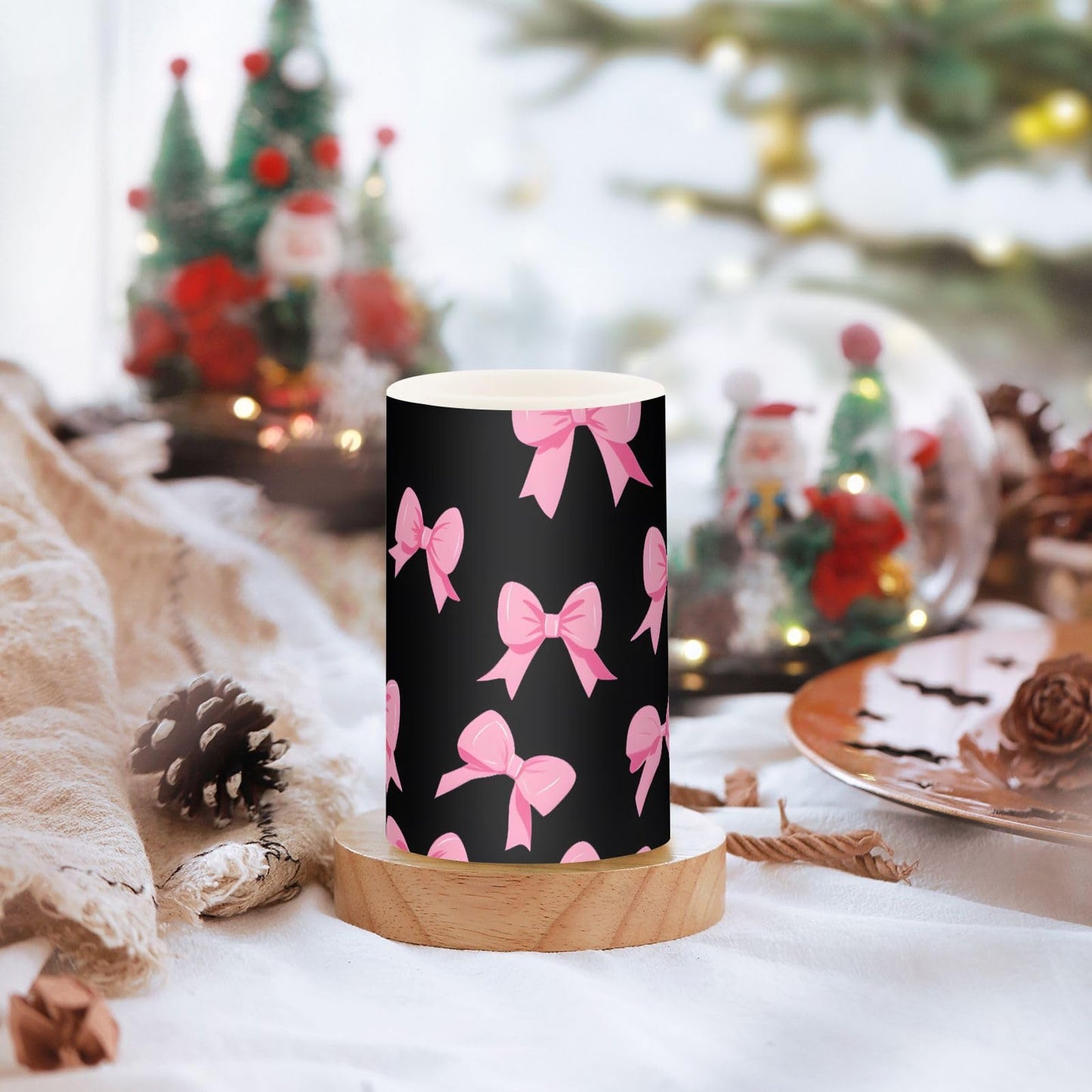 ALAZA Pink Bow Black I Flameless Candles Flickering LED Candles with Remote Timer Battery Operated Pillar Candles Set of 2 for Dinner Holiday Decor