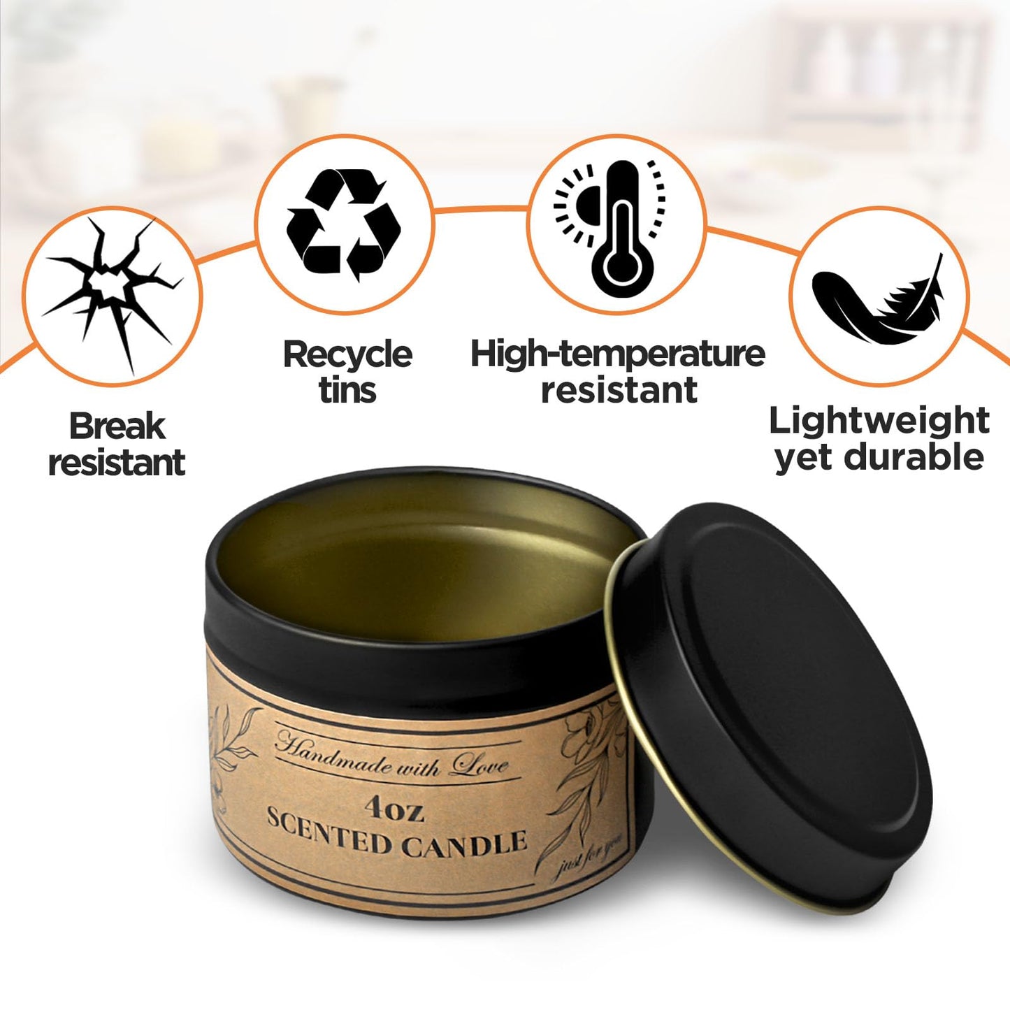 CollectHall 4oz Candle Tins with Lids, 24 Set DIY Candle Making Kit Includes Bulk Tins, Wood Wicks, Stickers, Wick Holders & Warning Labels for Small Business