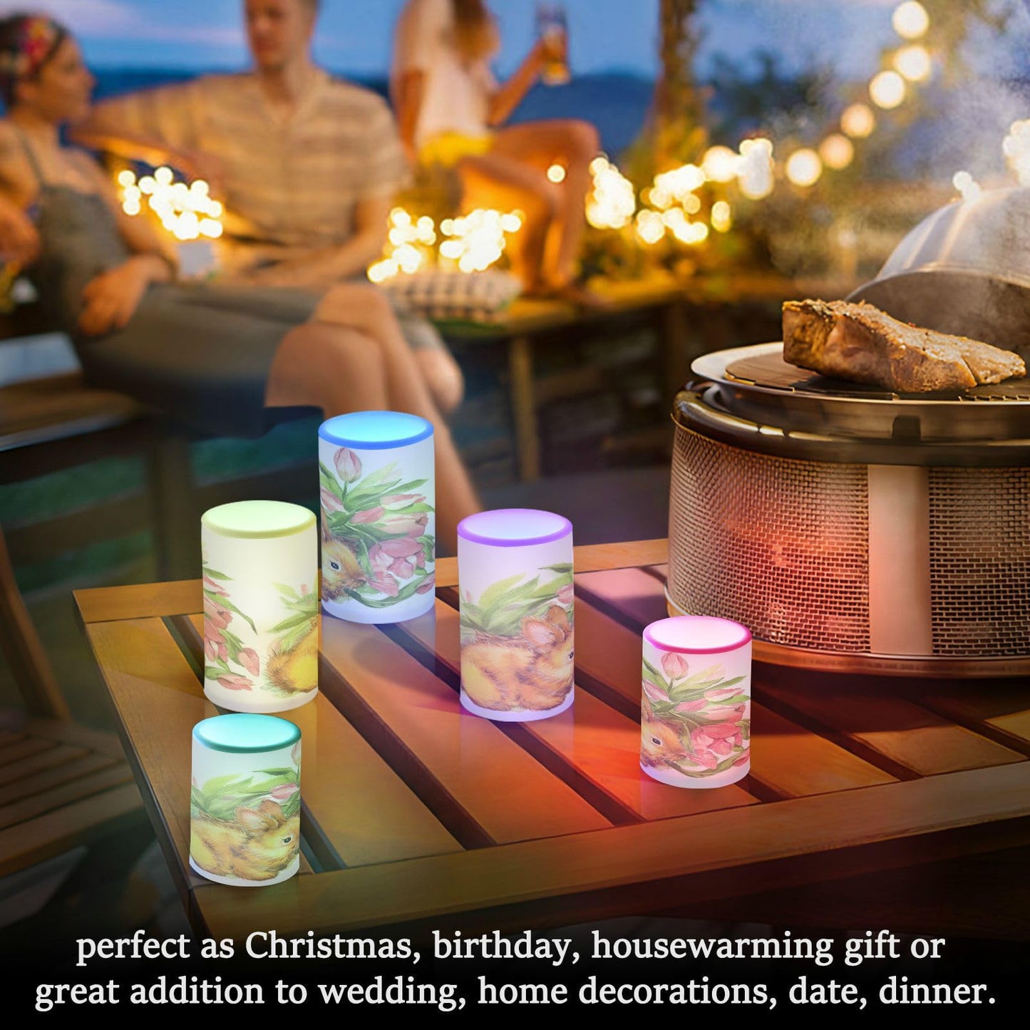 ALAZA Easter Funny Bunny Tulip Flowers Spring Flickering Flameless Candles Battery Operated with Remote Timer,Tea Light Candles LED Pillar Votive Candles Set of 2 for Outdoor Indoor Decorations