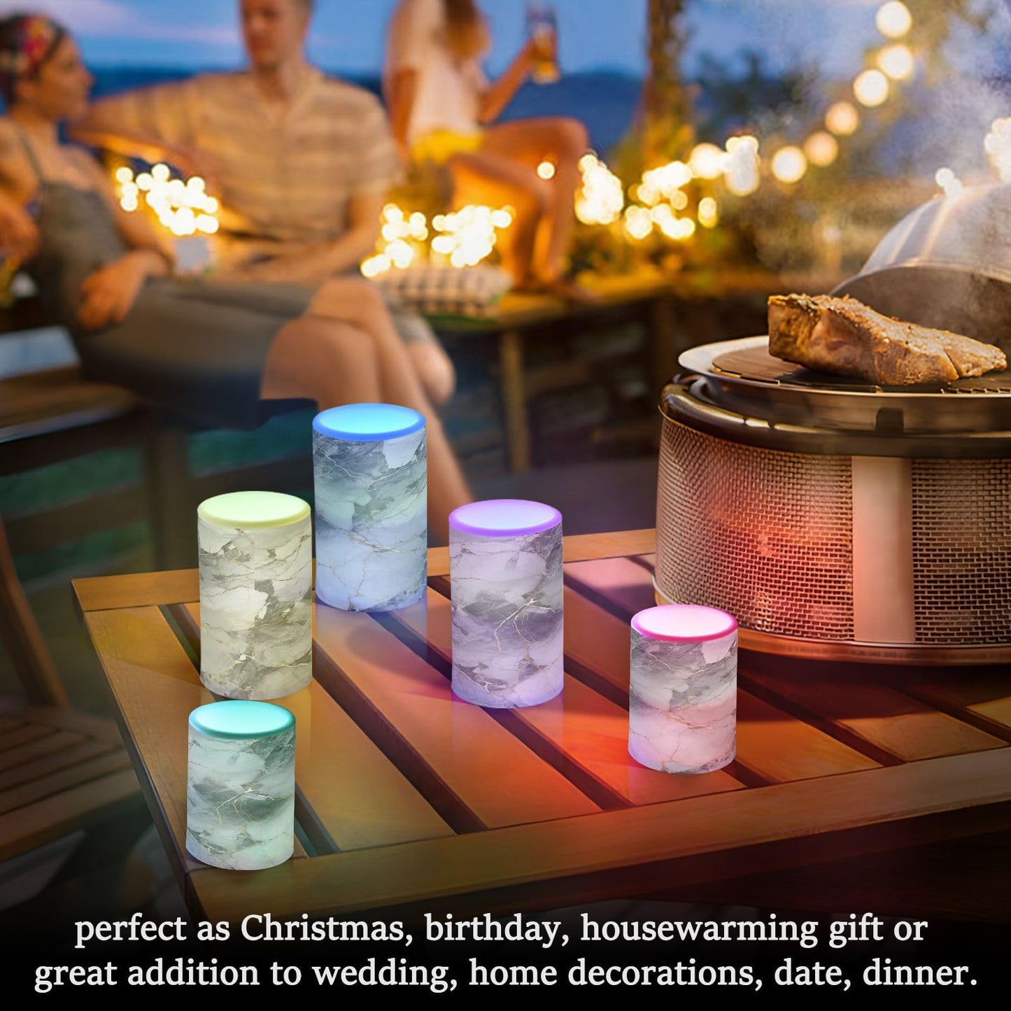 ALAZA Grey Gold Marble Flickering Flameless Candles Battery Operated with Remote Timer,Tea Light Candles LED Pillar Votive Candles Set of 2 for Outdoor