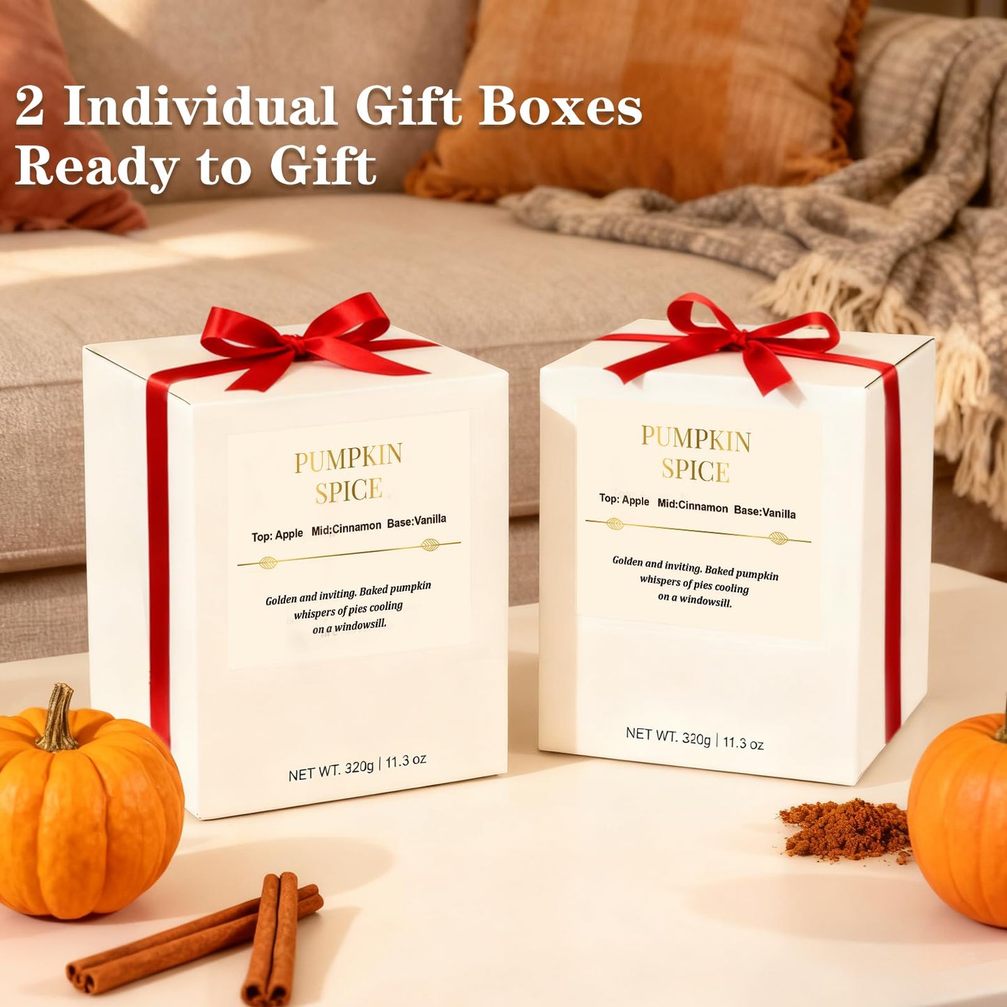 Scented Candles for Home,2 Pack Wood Wick Pumpkin Spice Scented Candles,22.6 oz Natural Soy Wax Candles with Gift Box,Long Lasting Candles for Home Decor,Gifts for Women