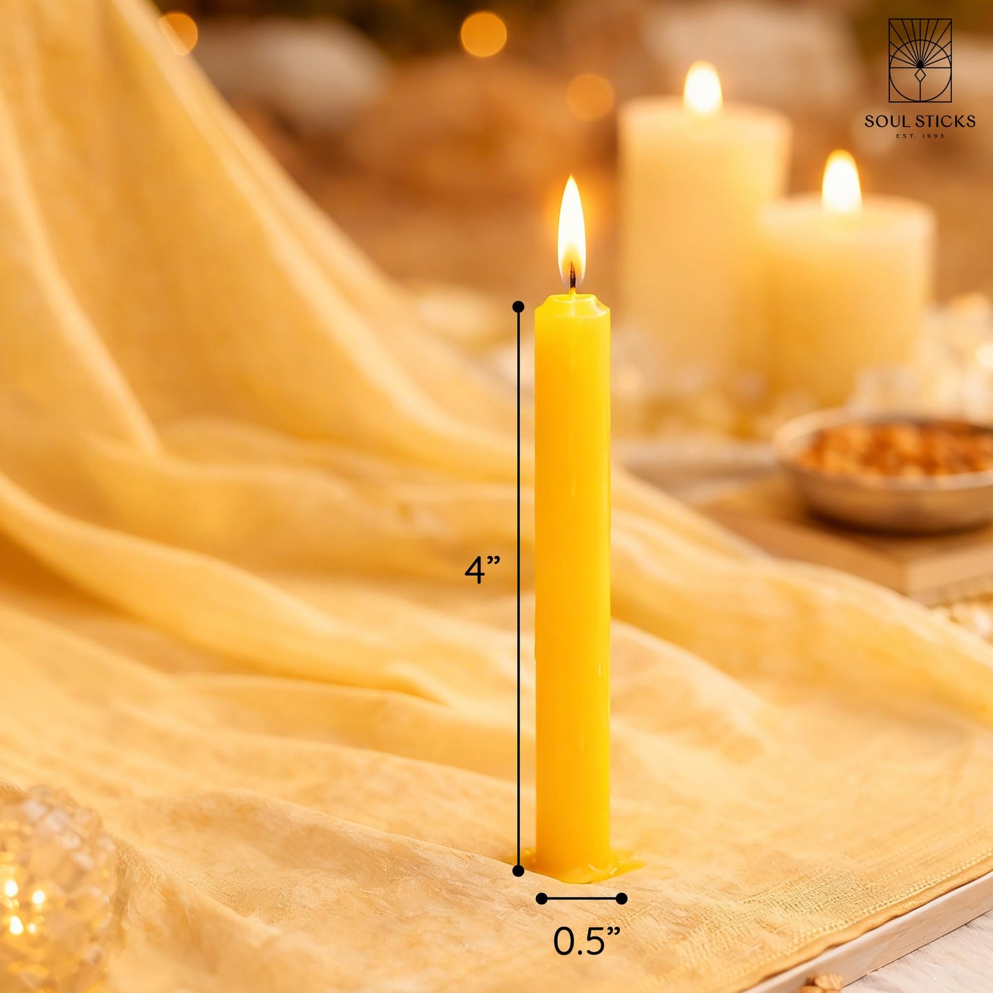 SOUL STICKS Pure Soul Magic Spell Chime Taper Candles 20 Pack - Ideal for Altar, Rituals, Ceremonies, Meditation Yellow Candle for Witchcraft Supplies, Wiccan Supplies, Candles Clearance