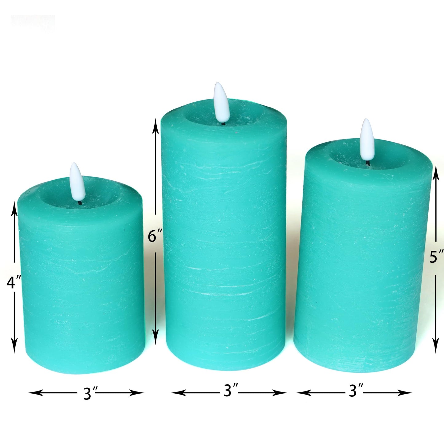 CANDLE CHOICE Real Wax Battery Operated Flameless Candles with Remote Automatic Timer Realistic Flickering Electric LED Pillars Wedding Party Holiday Decorations 3 Pack Rustic Texture Peacock Blue
