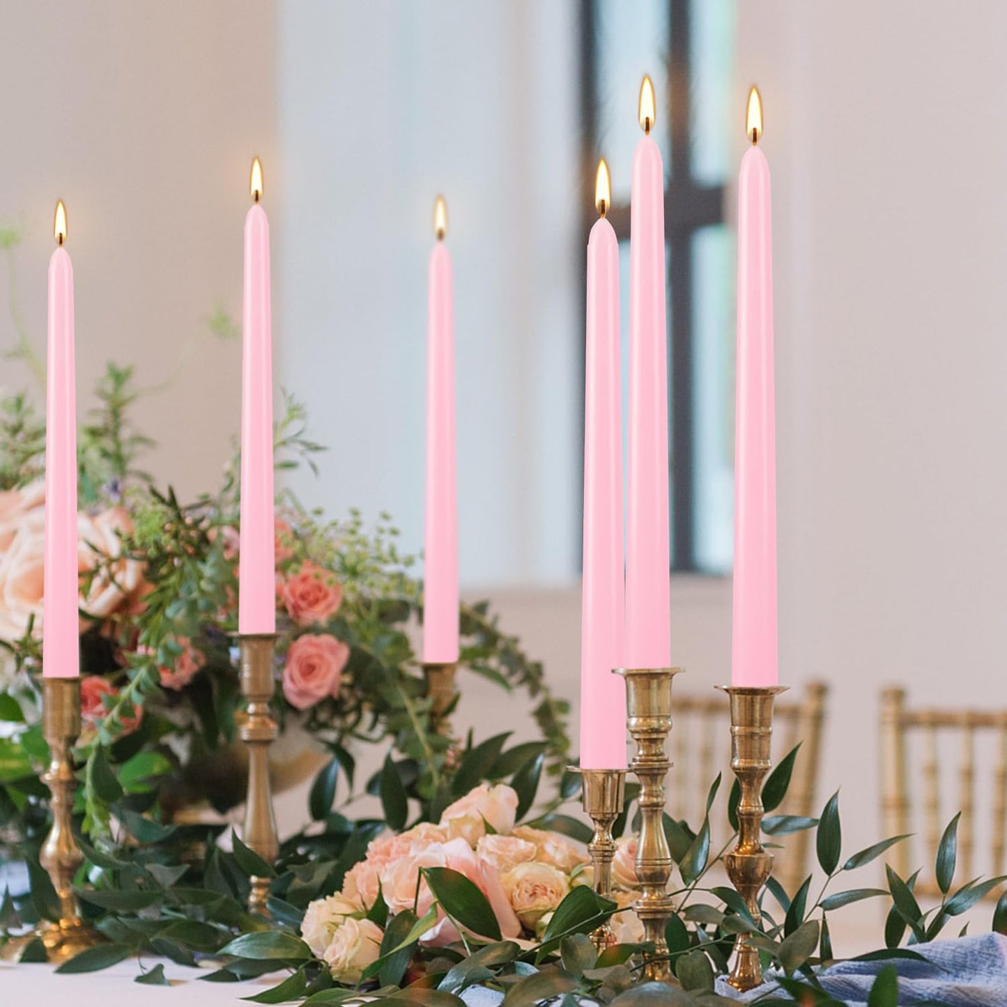 Wfmolcand Valentine's Decorations 10 Inch Pink Taper Candles Set of 24, Dripless and Unscented Candle Sticks for Dinner, Shabbat, Halloween, Christmas, Wedding, 8 Hours