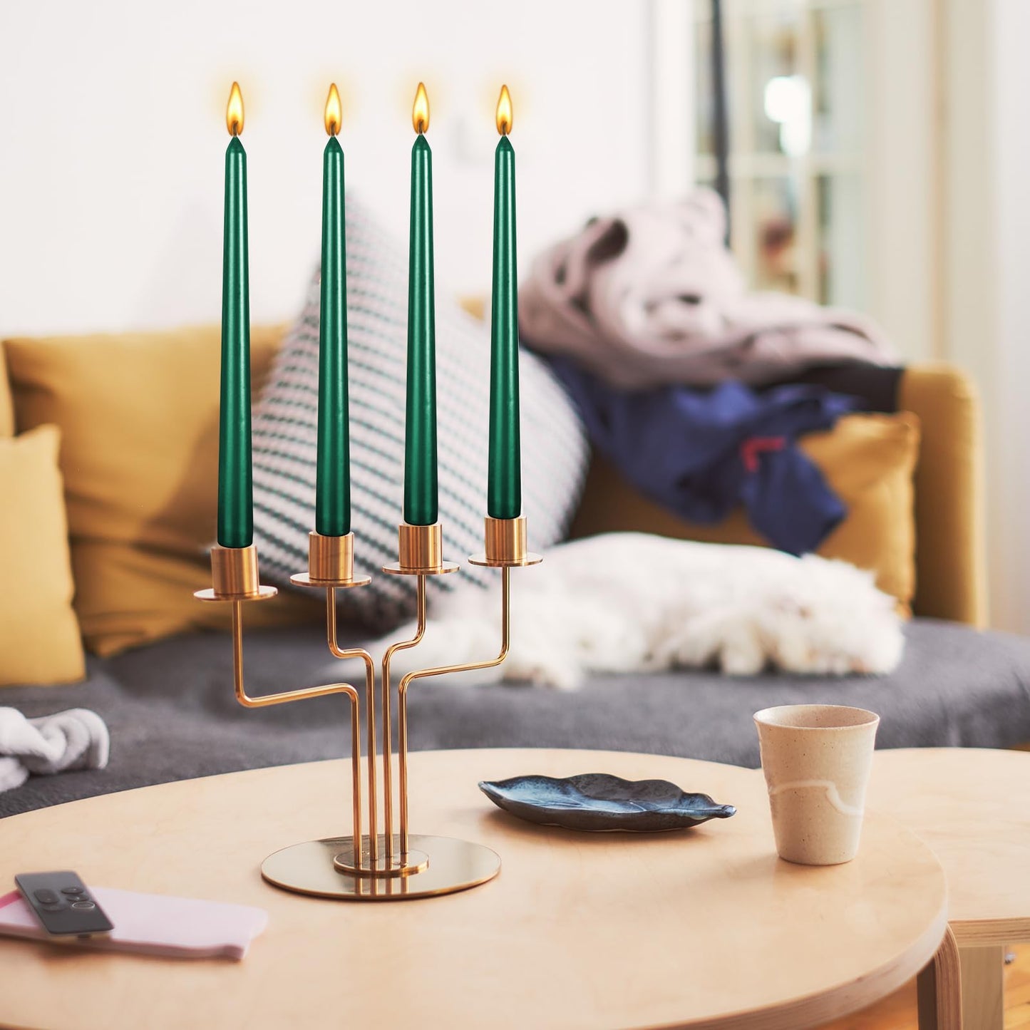 10 Inch Tall Spiral Taper Candles, 8 hrs, Tasteless and Smokeless, Long Candlesticks for Home Dinner, Party, Wedding, Halloween, Christmas (4, Green, 25cm)