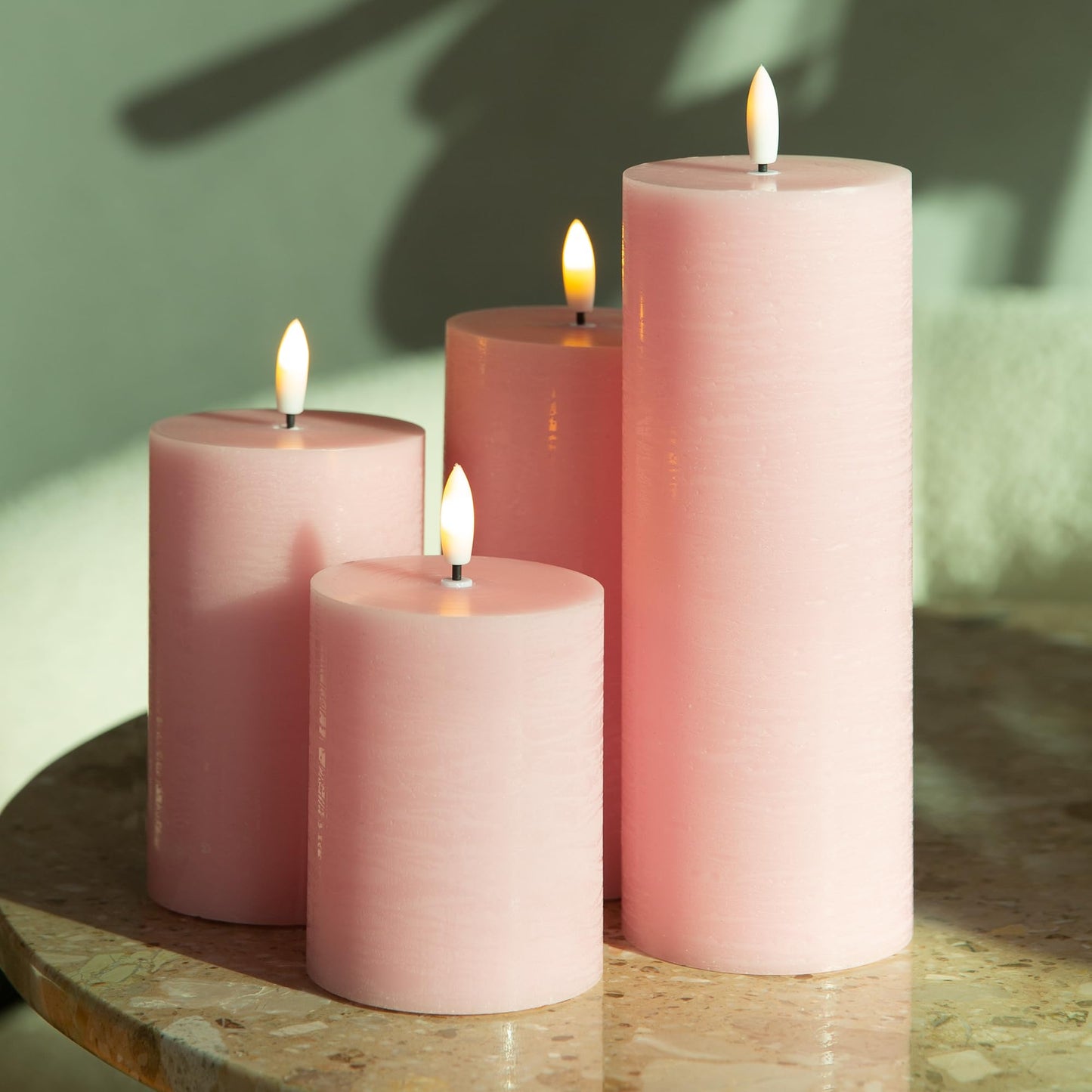 LUSHARBOR Flameless Candles, 4 Pack Battery Operated Candles with Remote, Real Wax LED Fake Candles with Timer Flickering for Christmas Wedding Home Party D3 H 5" 6" 7" 9" Pink