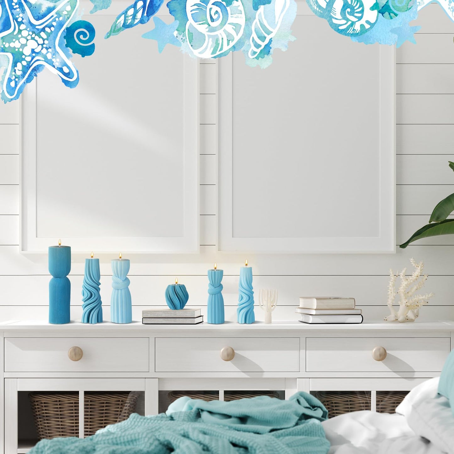 Threlaco 6 Pcs Pillar Candles Decorative Modern Aesthetic Ribbed Candle Set Cute Soy Wax Scented Ribbed Decor Commemorative Gift for Home Decoration(Blue,2.36-6.89 Inch)