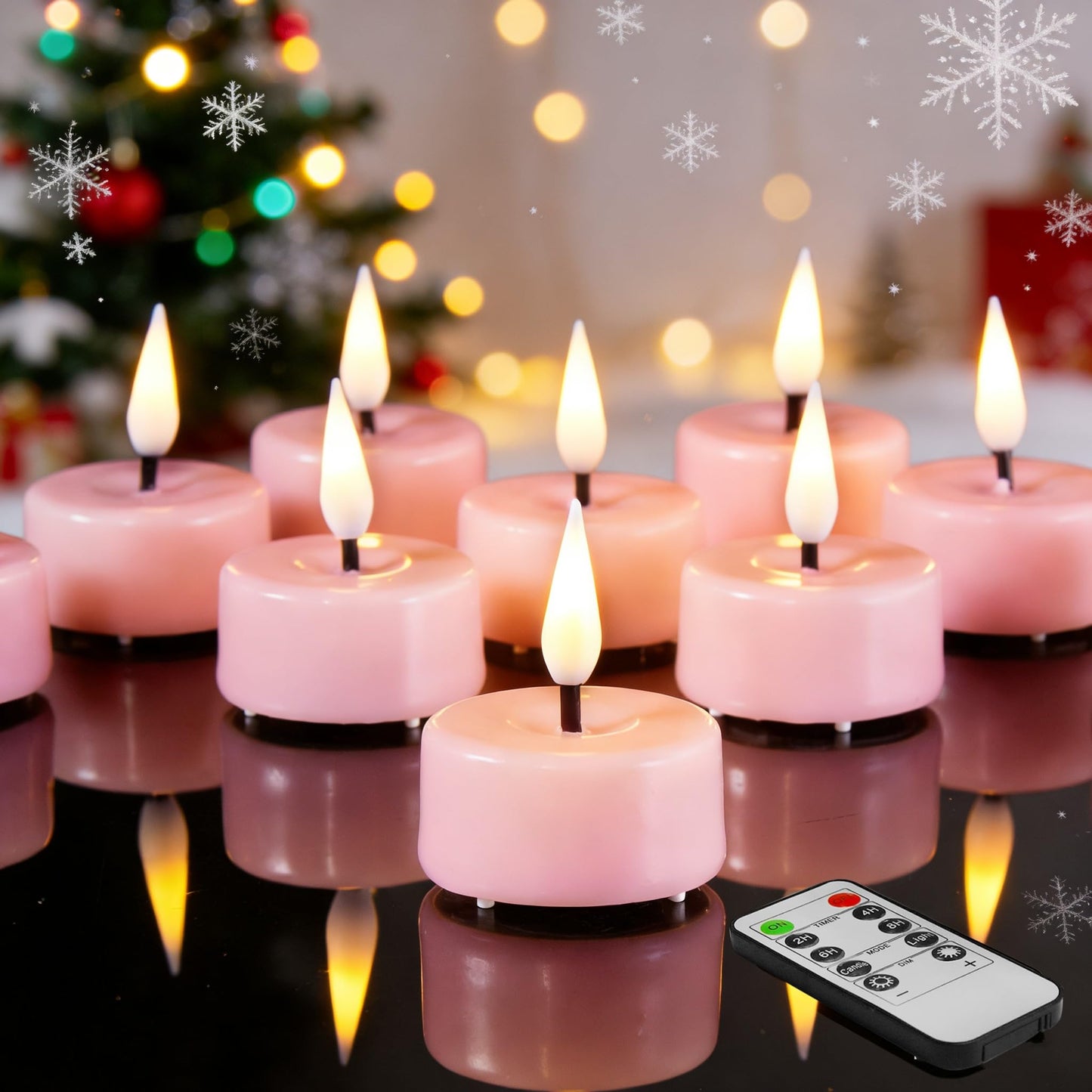 Eywamage Pink Flameless Wax Tealights with Remote Batteries, Flickering LED Tea Votive Candles Spring Easter Home Decor Set of 10