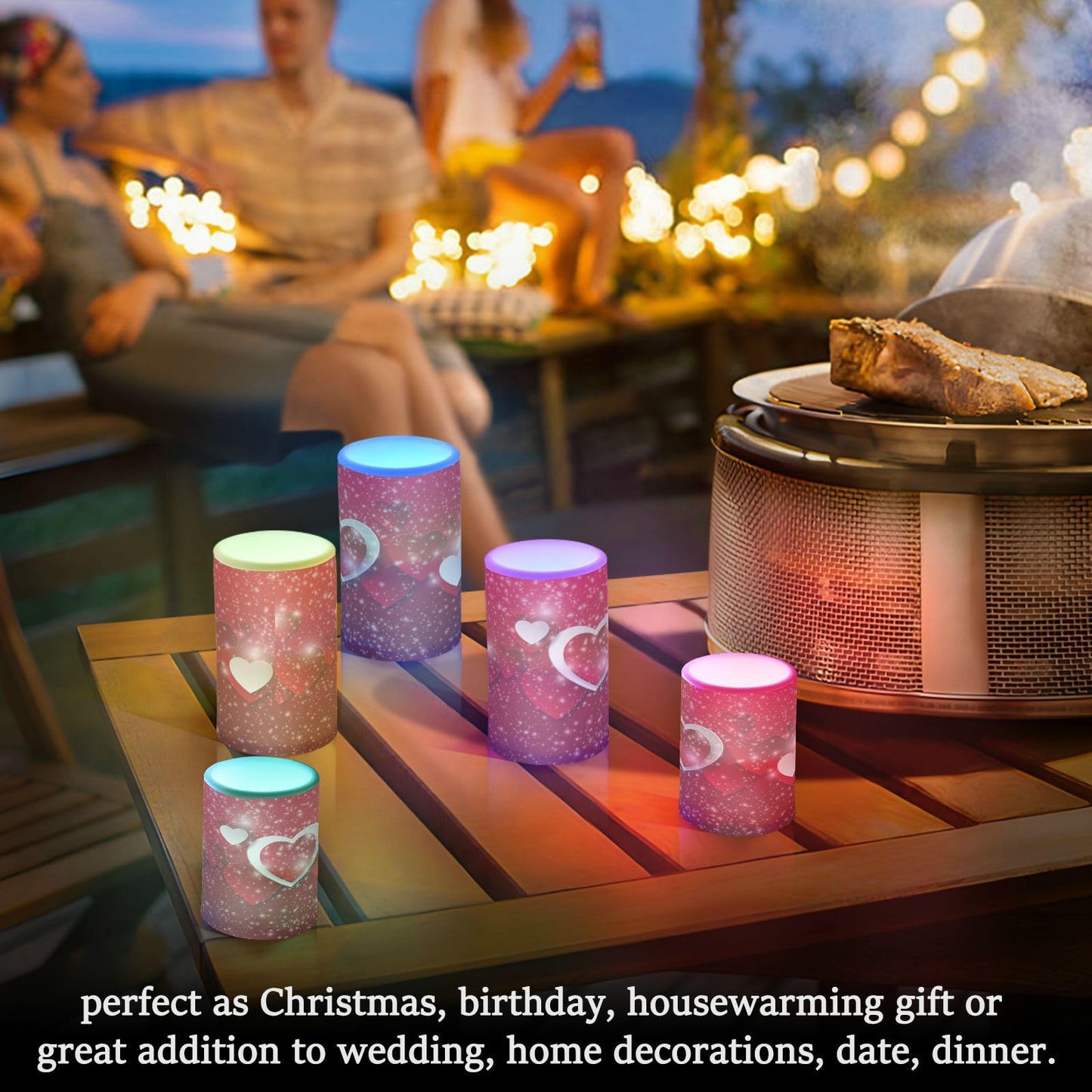 ALAZA Happy Valentines Day Hearts Flickering Flameless Candles Battery Operated with Remote Timer,Tea Light Candles LED Pillar Votive Candles Set of 2 for Outdoor Indoor Decorations