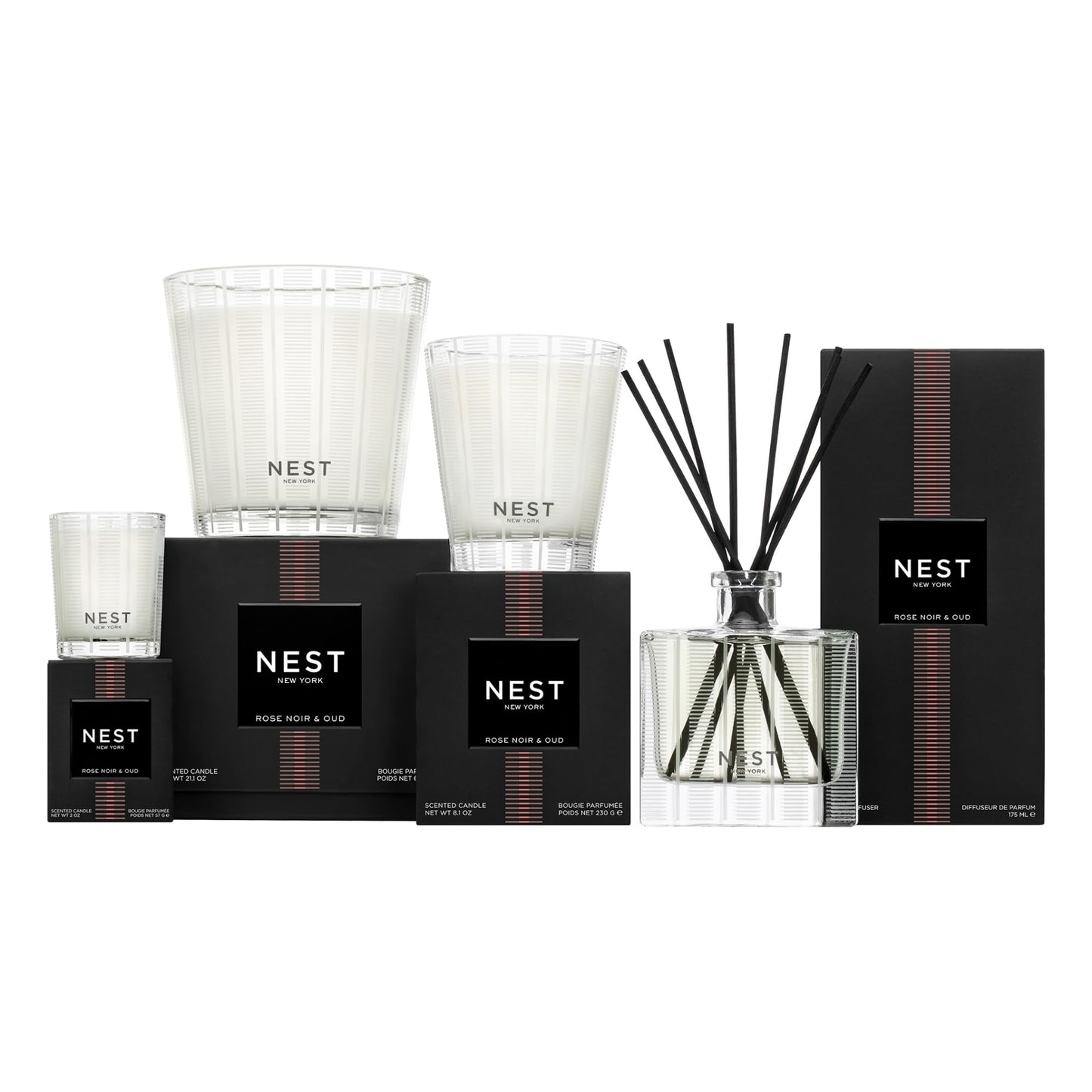 NEST New York Scented Votive Candle, Rose Noir & Oud - 2 oz - Up to 28-Hour Burn Time - Reusable Glass Vessel