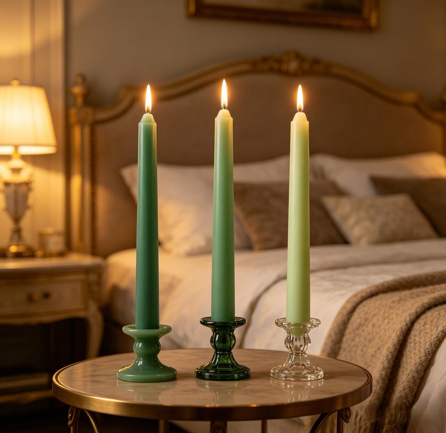 12-Pack Gradient Green Taper Candles, 10 Inch Unscented Dripless Candlesticks, Long-Lasting Burn Time of 6-7 Hours, Perfect for Home Décor Spring St. Patrick's Day