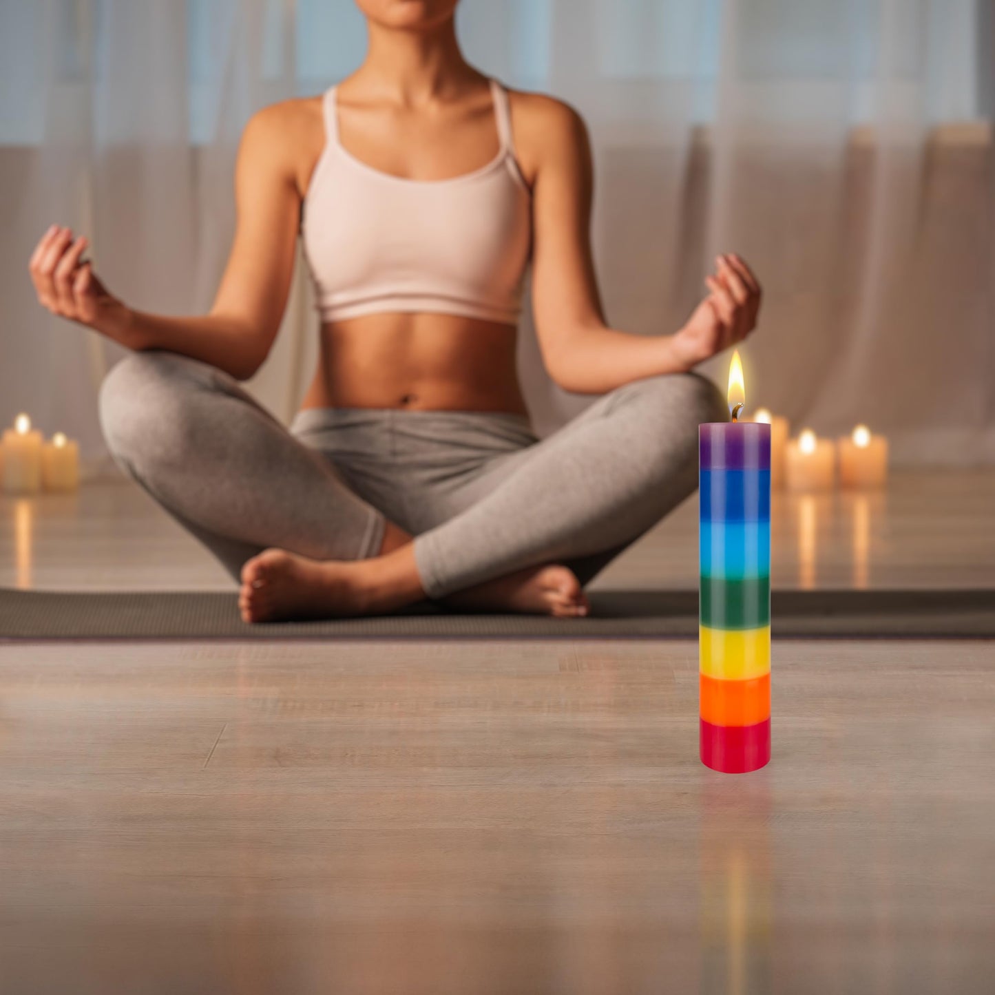 Mega Candles 6 pcs Unscented Multi Color Solid Pillar Chakra Candles, Hand Poured Premium Wax Candle 2 Inch x 9 Inch, 100% Cotton Wick, Positive Healing Energy, Meditation, Relaxation, Reiki, Yoga
