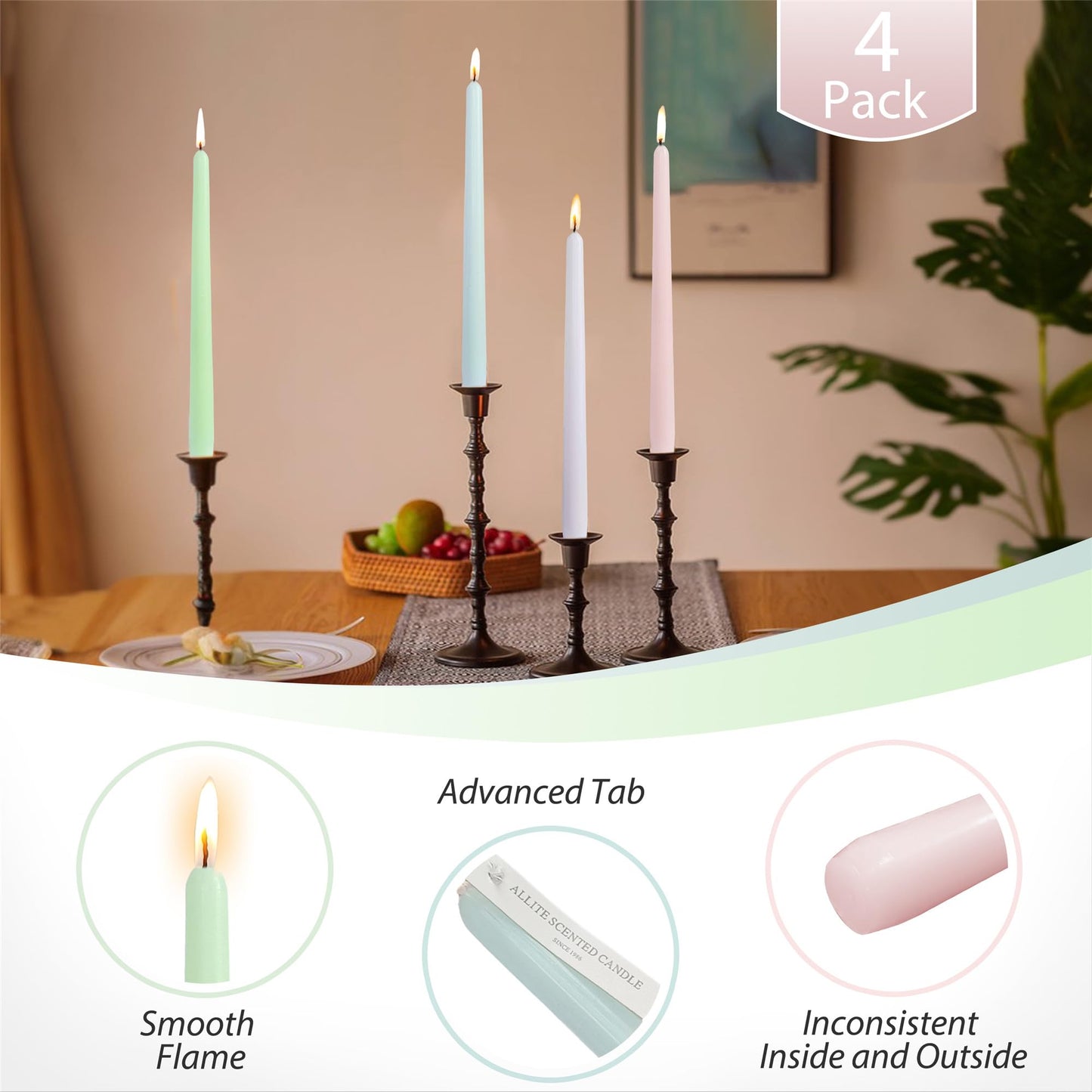 Gedengni 8pcs Green Colorful Candle Sticks Taper Candlesticks,10 Inches Pink Tapered Candles Green Candle Stick Colorful Taper Candle Blue Dinner Candle Wax for Home Party Women Gift Sets