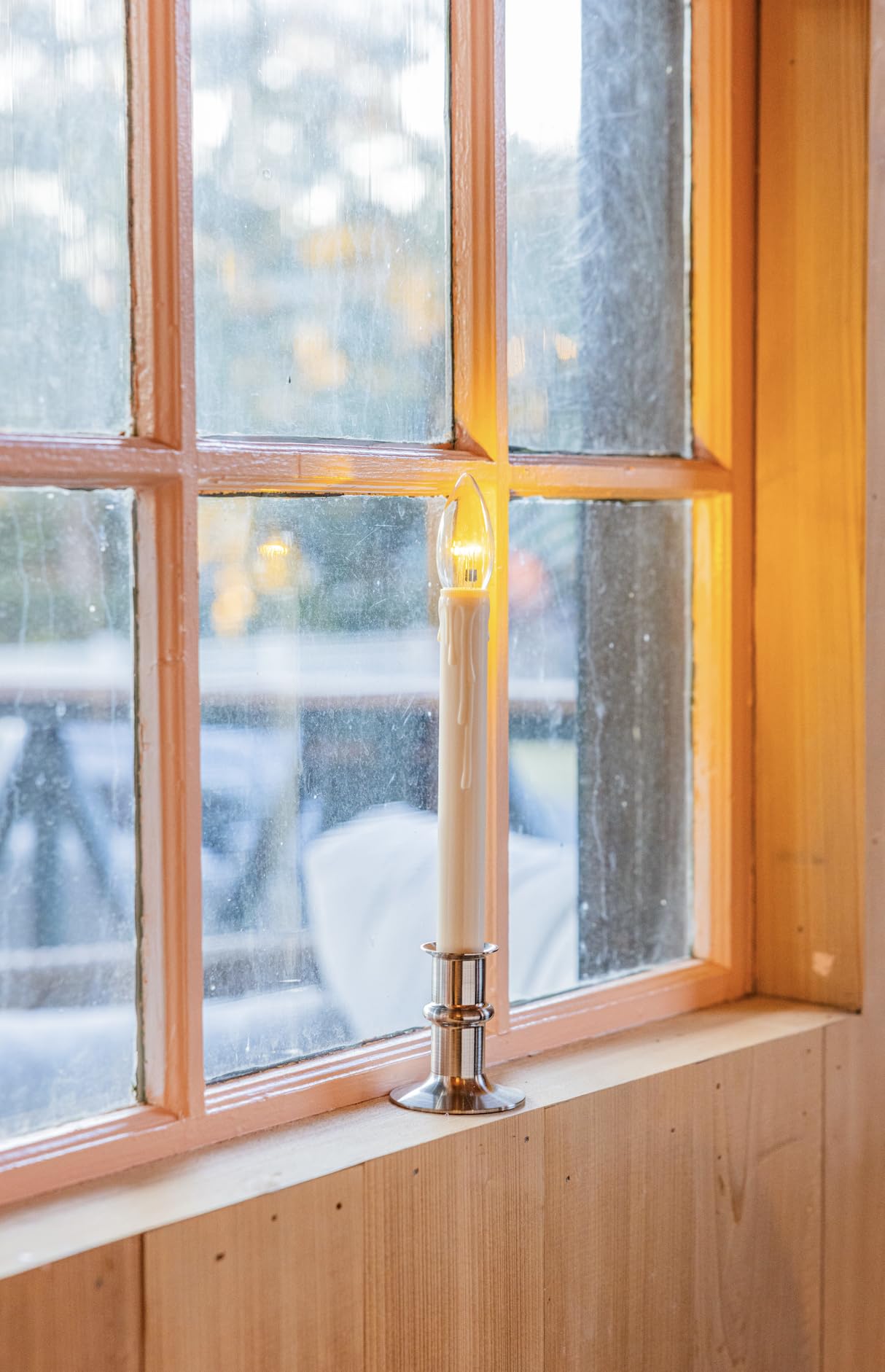 Celestial Lights Set of Four Battery Operated Remote Programmable Window Hugger Candle for Narrow Window Sills Daily Timer Choose 6, 8, or 10 Hours Flicker or Steady (Brushed Nickel)