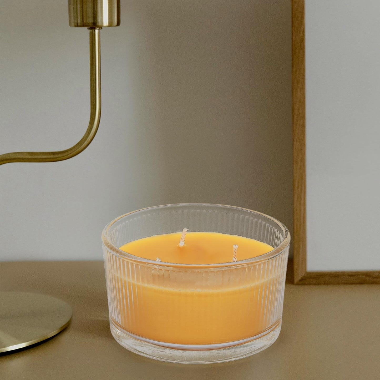 AGLARY 3PCS 3-Wick Beeswax Candles in Glass, Elegant and Natural Home Lighting,Unscented Raw Beeswax-Raw