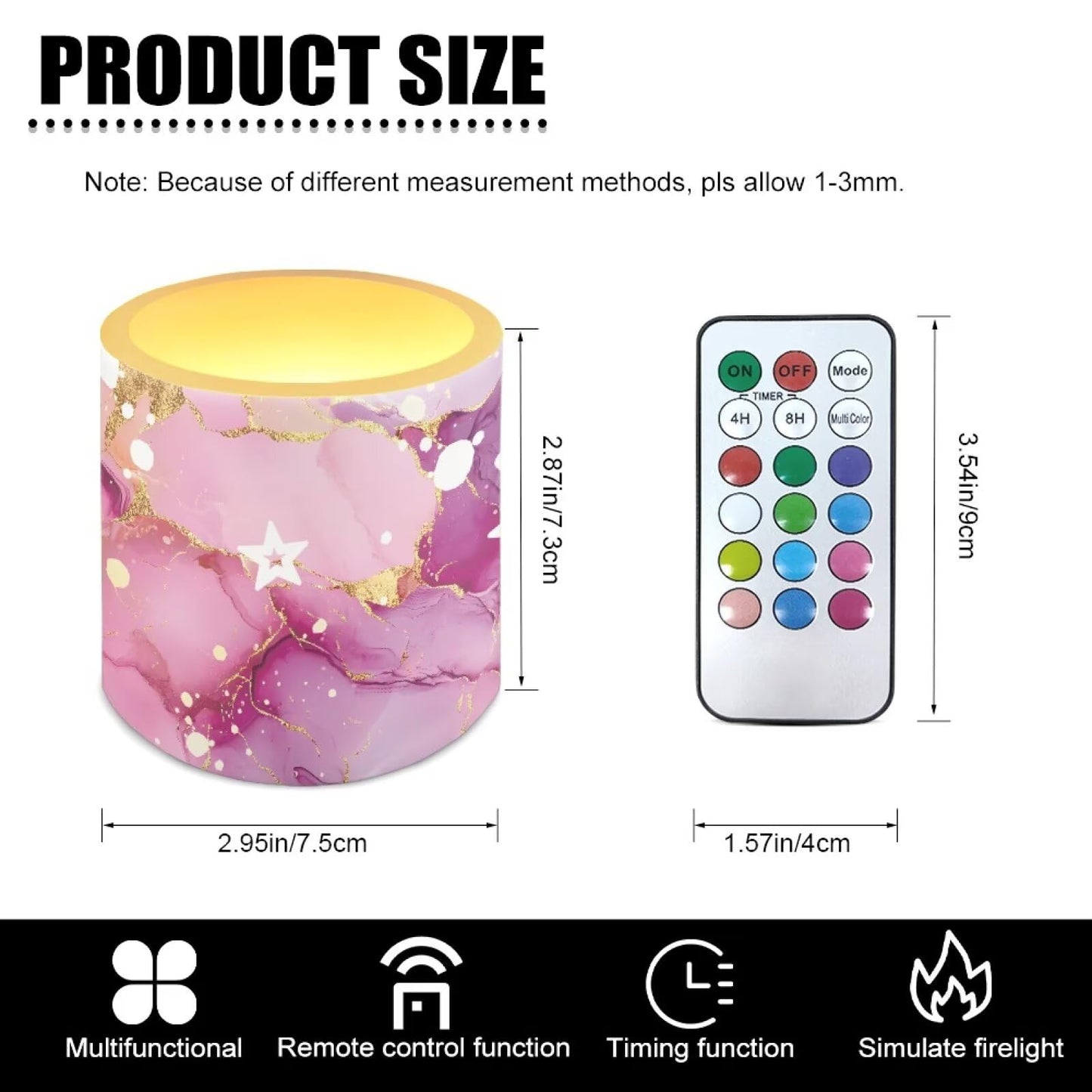 Cozeyat Floral Marble LED Candles Set of 4 Battery Powered Flameless with Remote Timer Flickering Flame Waterproof for Home Beach Garden Decor
