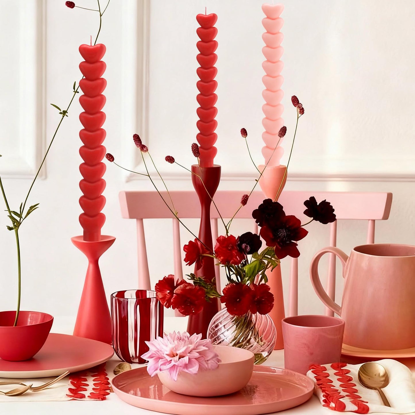 Nuanchu 6 Pcs Valentine Heart Taper Candles 10 Inch Tall Pink Red Candlestick Valentine's Day Unscented Heart Candle for Gifts Home Mantle Decor Bachelorette Wedding Party Supplies