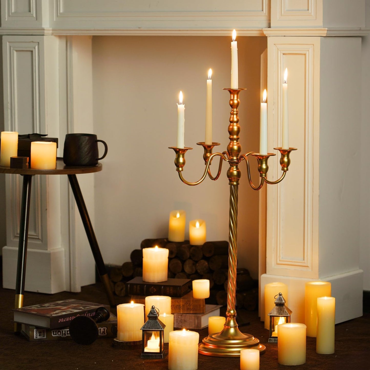 Inweder Tall Floor Candelabra Vintage: Gold 5 Arm Candelabras 22.4" Metal Spiral Opera Candelabra Candle Holder Antique Centerpieces for Christmas Wedding Dinner Party Aisle Reception Set of 1