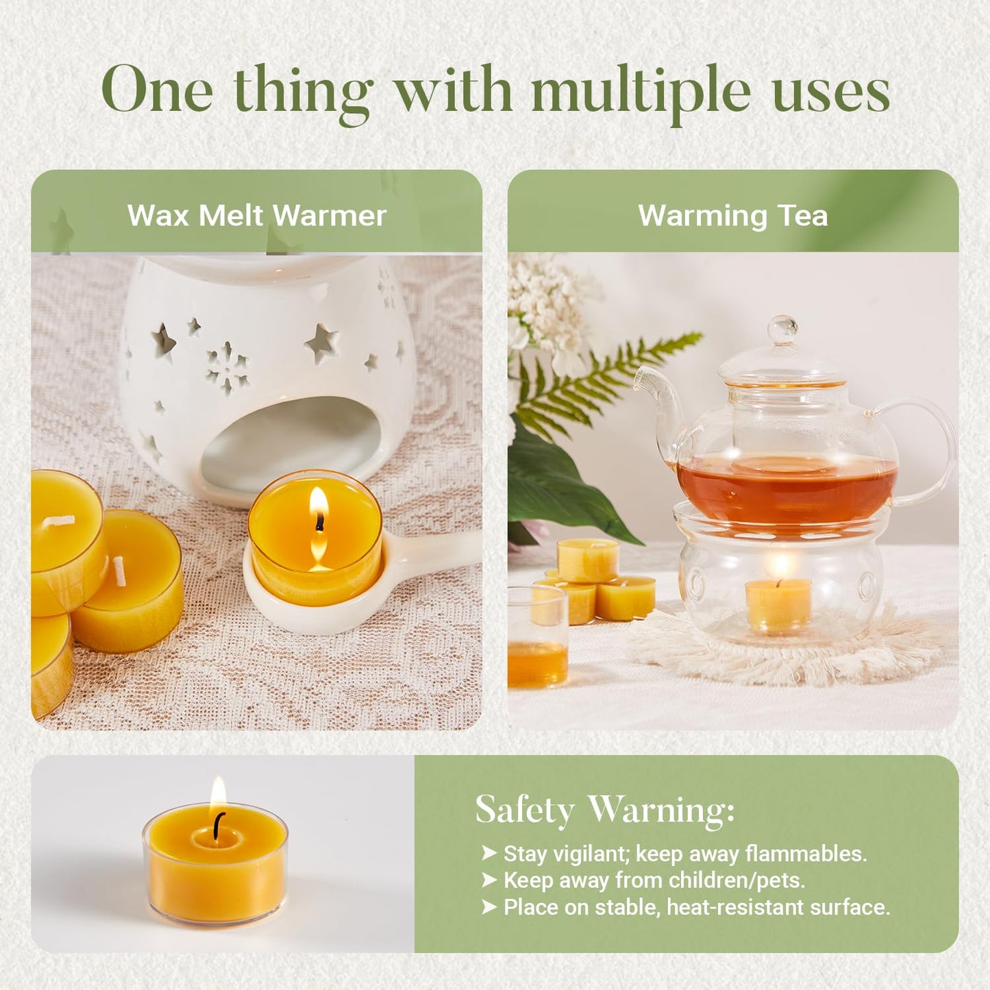 Ashlux 6 Hours Beeswax Tealights Candles, 6 Packs Pure Beeswax Tea Lights