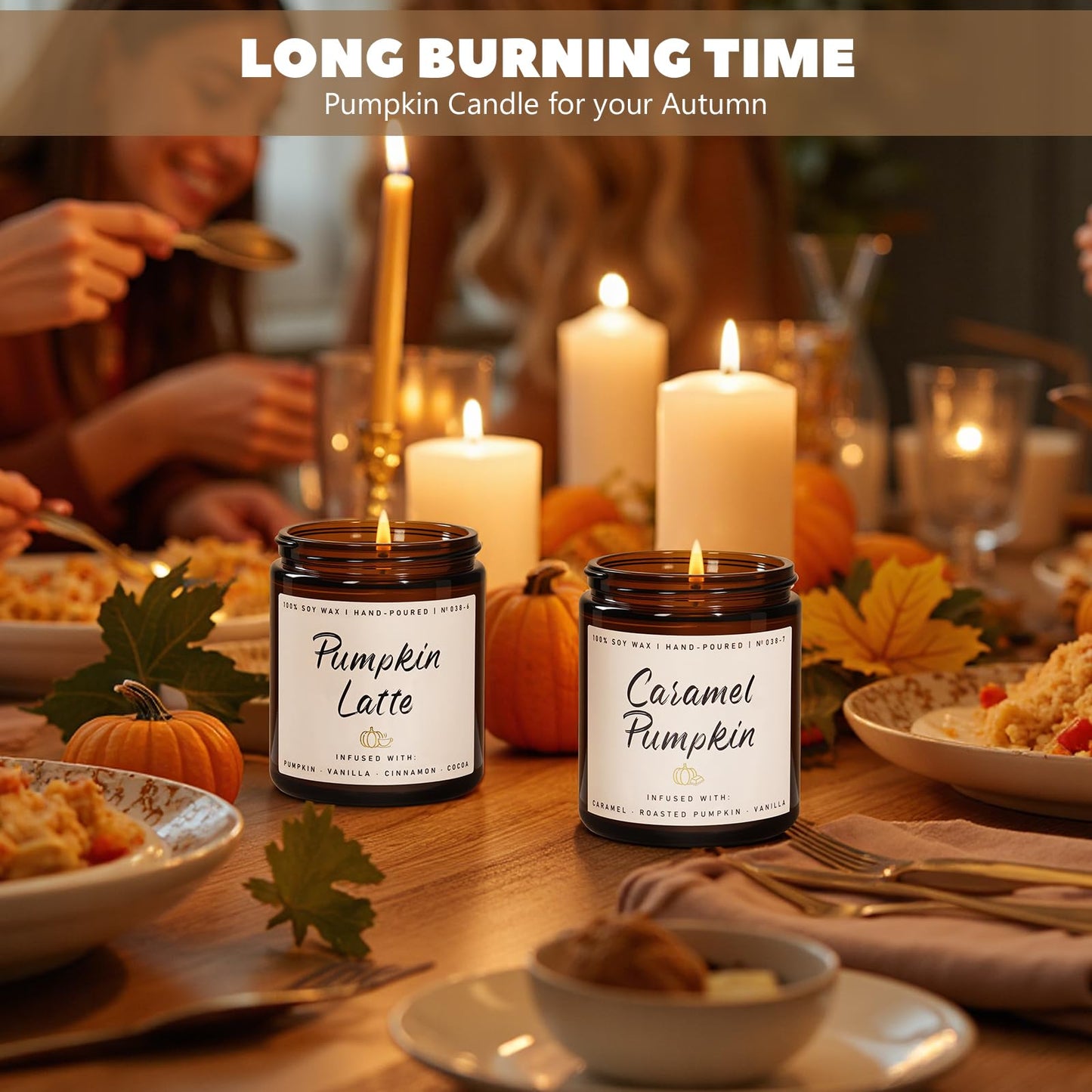 Auelife Fall Candle, Caramel Pumpkin Scented Candle – Fall Soy Candles for Home, Cozy Autumn Aromatherapy Candles, Sweet Pumpkin & Caramel Fragrance | Gift for Women, Home Décor