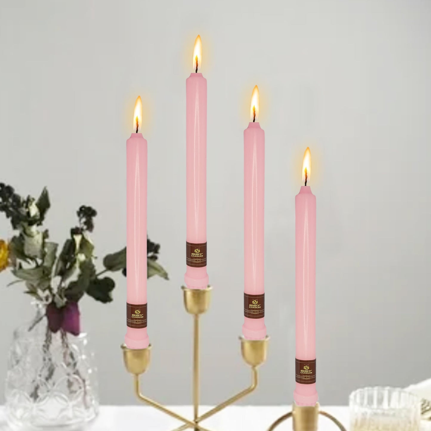 Pink Long Taper Candle 10 Inch Candlesticks Unscented Dripless Tapered Candle Set for Home Decor Wedding Party Dinner Candles, 4 Pack