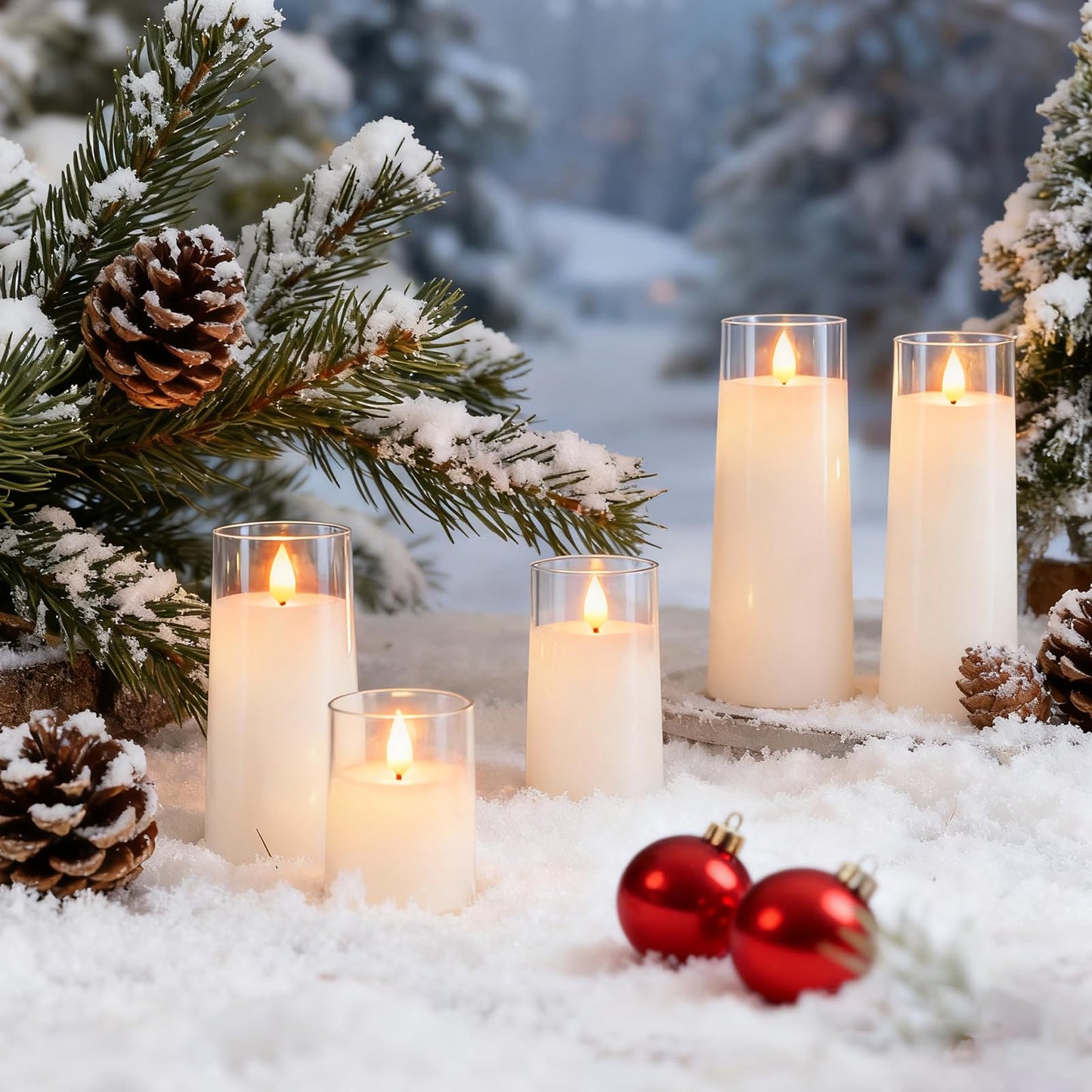 Raycare Flameless Candles Battery Operated with Remote Timer, Acrylic Flickering LED Pillar Candle for Valentine's Day, Home Decor, Gift for Family and Friend, White, Set of 5