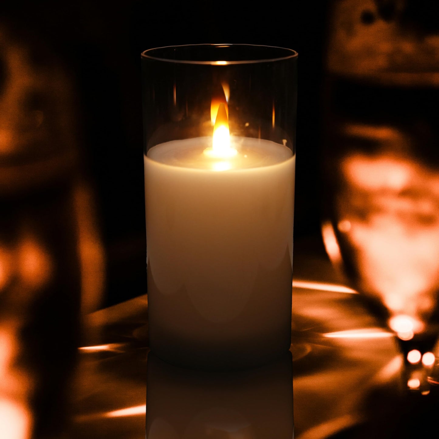 NICEME Clear Glass Flameless Candles Battery Operated with Remote Timer, Real Wax LED Pillar Candles with Flickering Flame Pure White Radiance Evanescing Fake Candles for Wedding Home Decor, Set of 3