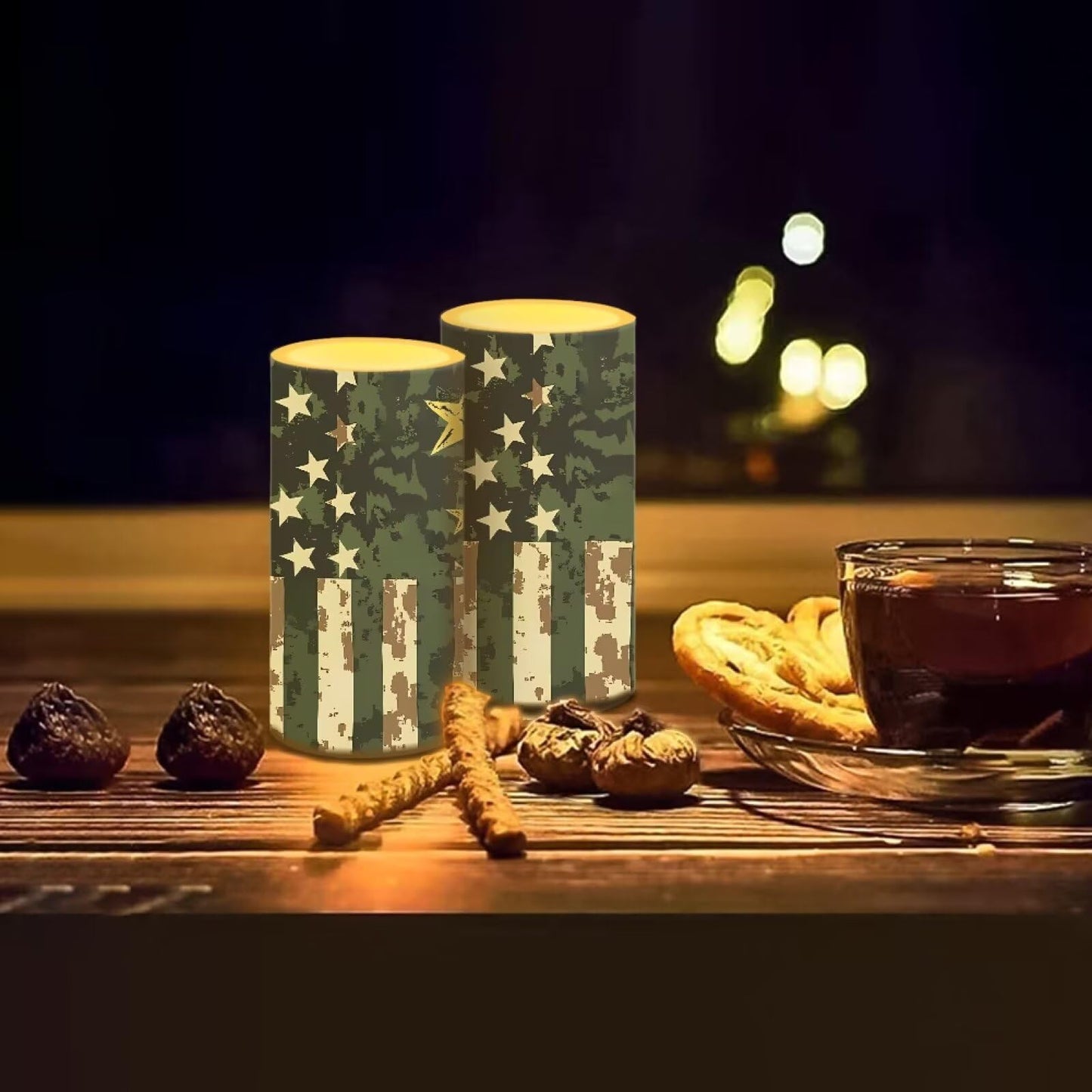 Luarisgur Flameless Candles LED American Flag Decorative Candles Battery Operated Ornage Flickering Candles with 18-Key Remote Timer Pillar for Home Living Room Party Table Decorations