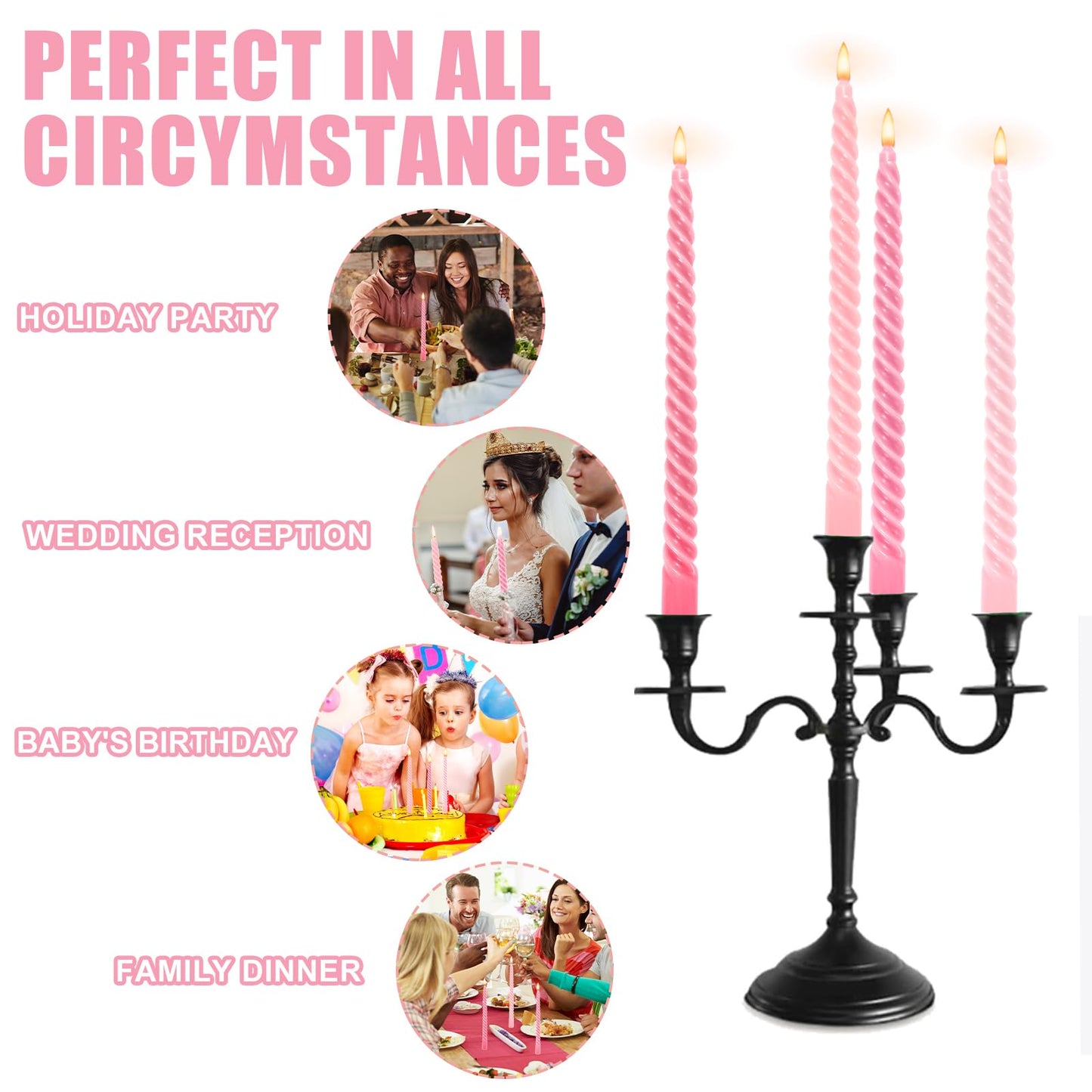 Whaline 8 Pcs 10 Inch Gradient Pink Spiral Taper Candles Dripless Twisted Wax Candles Long Unscented Candle Sticks for Valentine's Day Wedding Party Home Dining Table Decor