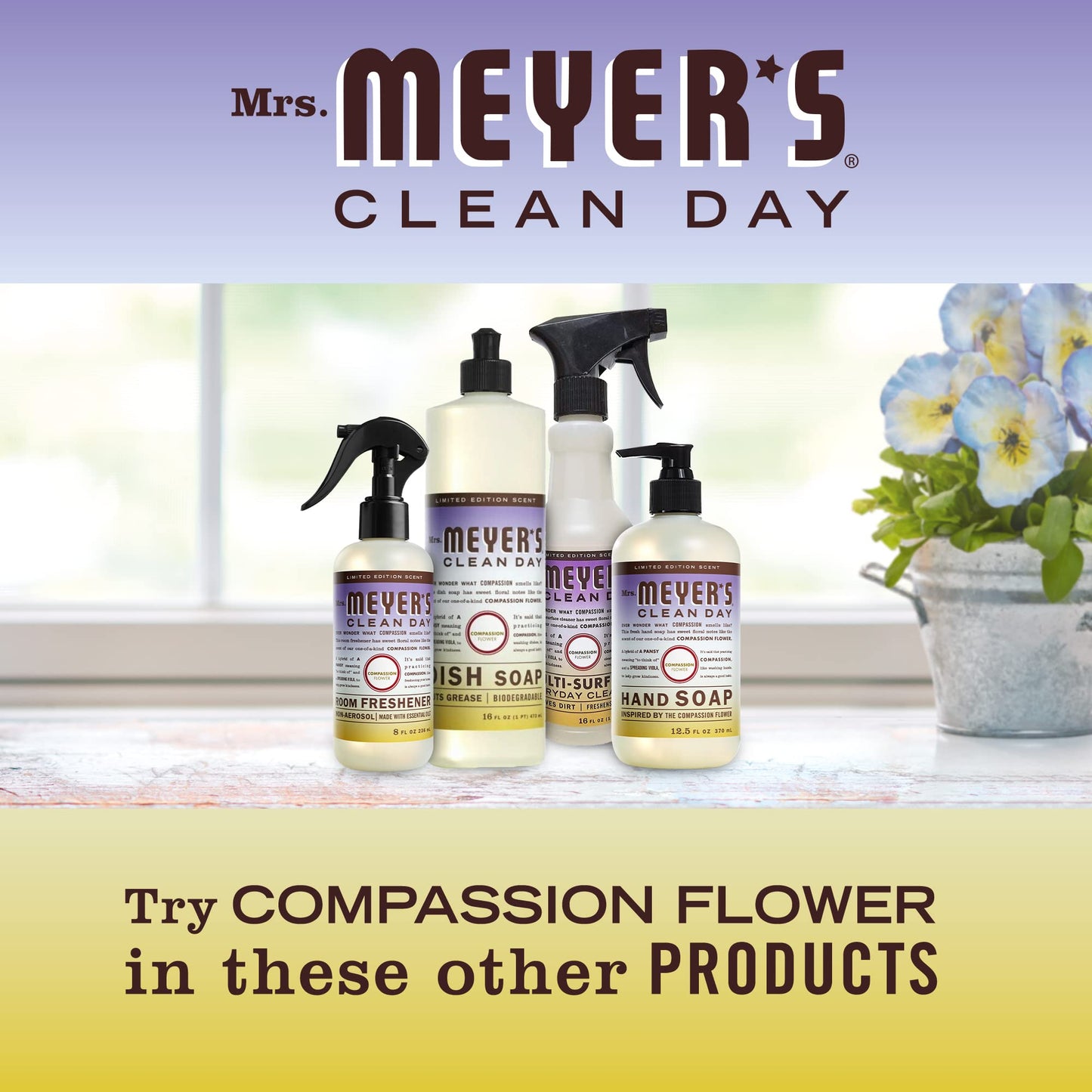 MRS. MEYER'S CLEAN DAY Soy Aromatherapy Candle, 35 Hour Burn Time, Made with Soy Wax and Essential Oils, Compassion Flower, 7.2 oz - Pack of 2