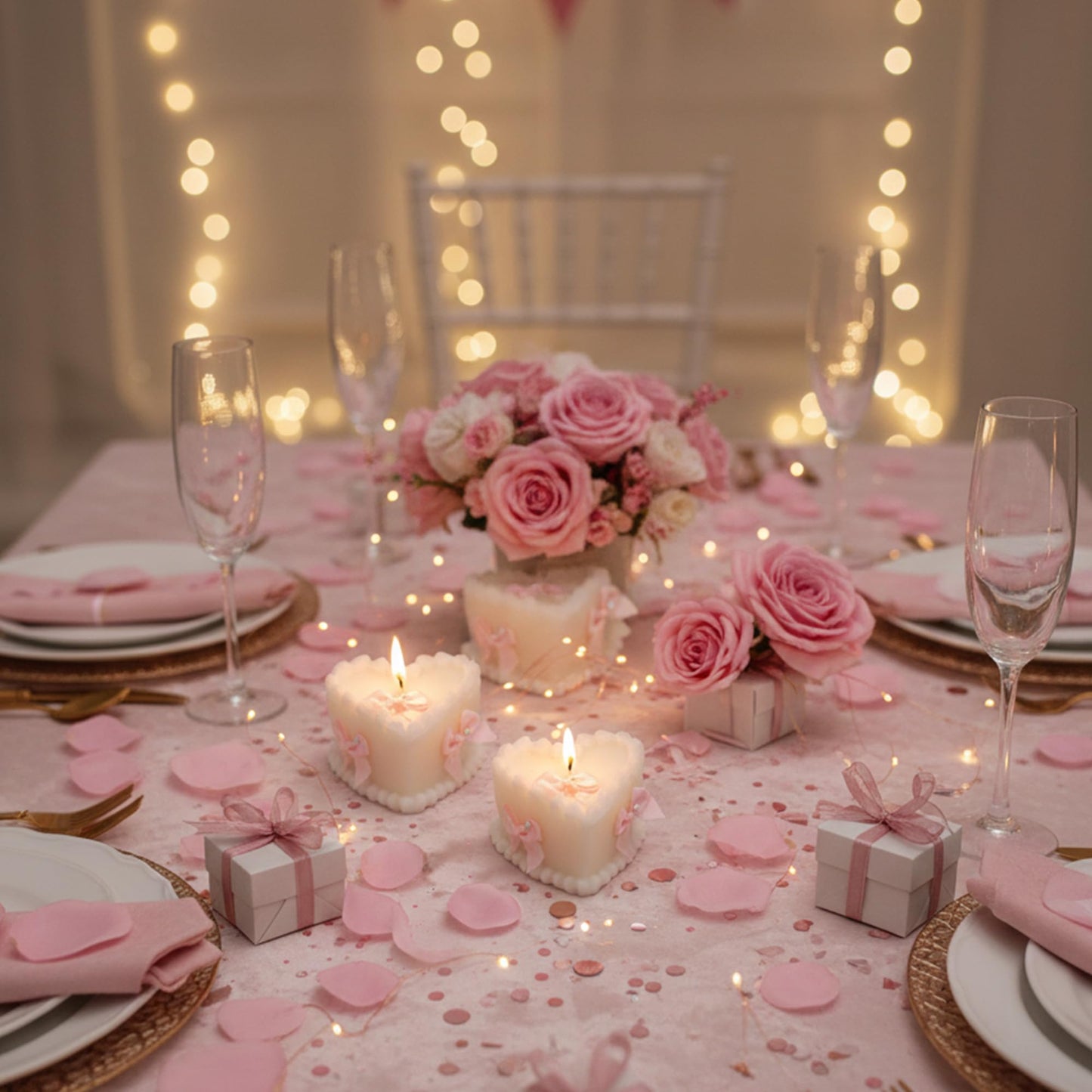 SRCVYLT 4 Pcs Bow Heart Scented Candle Set Rose Fragrance Soy Wax Scented Candle with Fixed Bow Decor for Valentine's Day Party Bedroom Room Table
