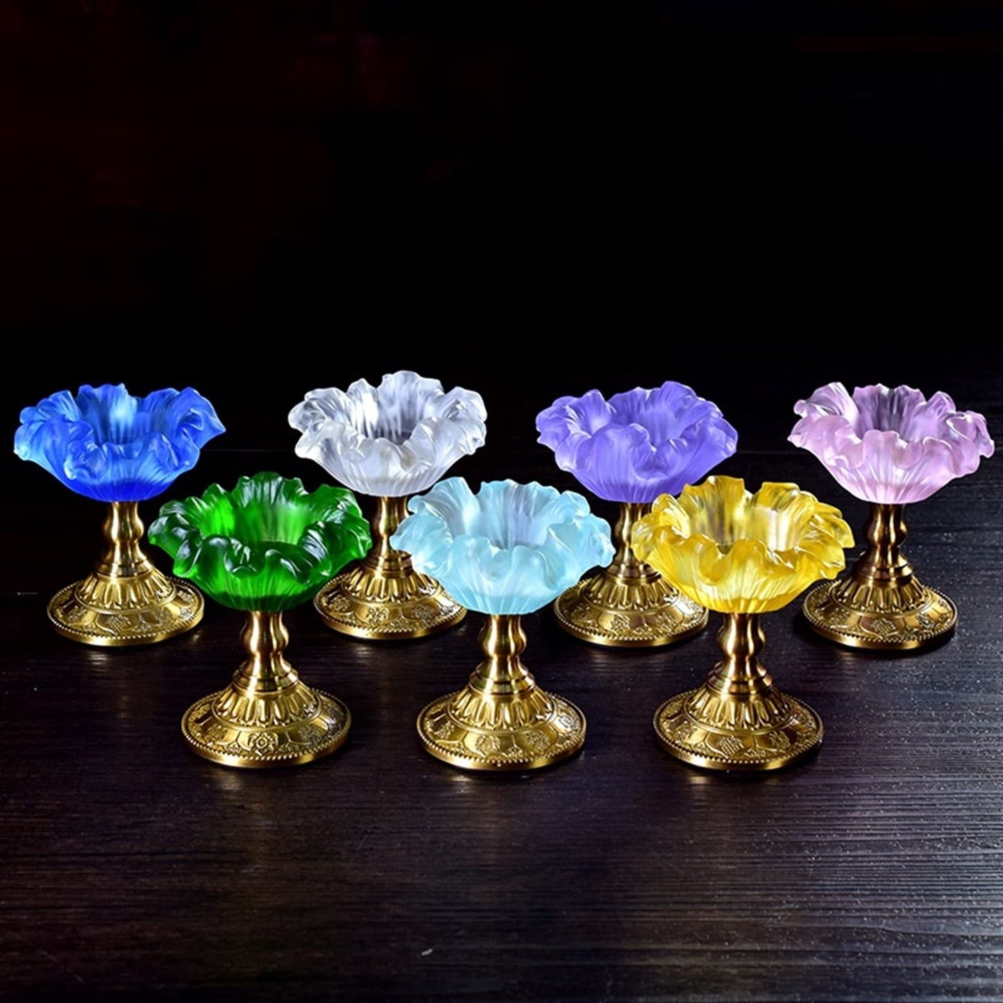 YUHUAWF Candle Holderss Creative Flower Shaped Candlestick Retro Glazed Candle Holder Desk Decoration Copper Base Decorative Candlestick(Blue)