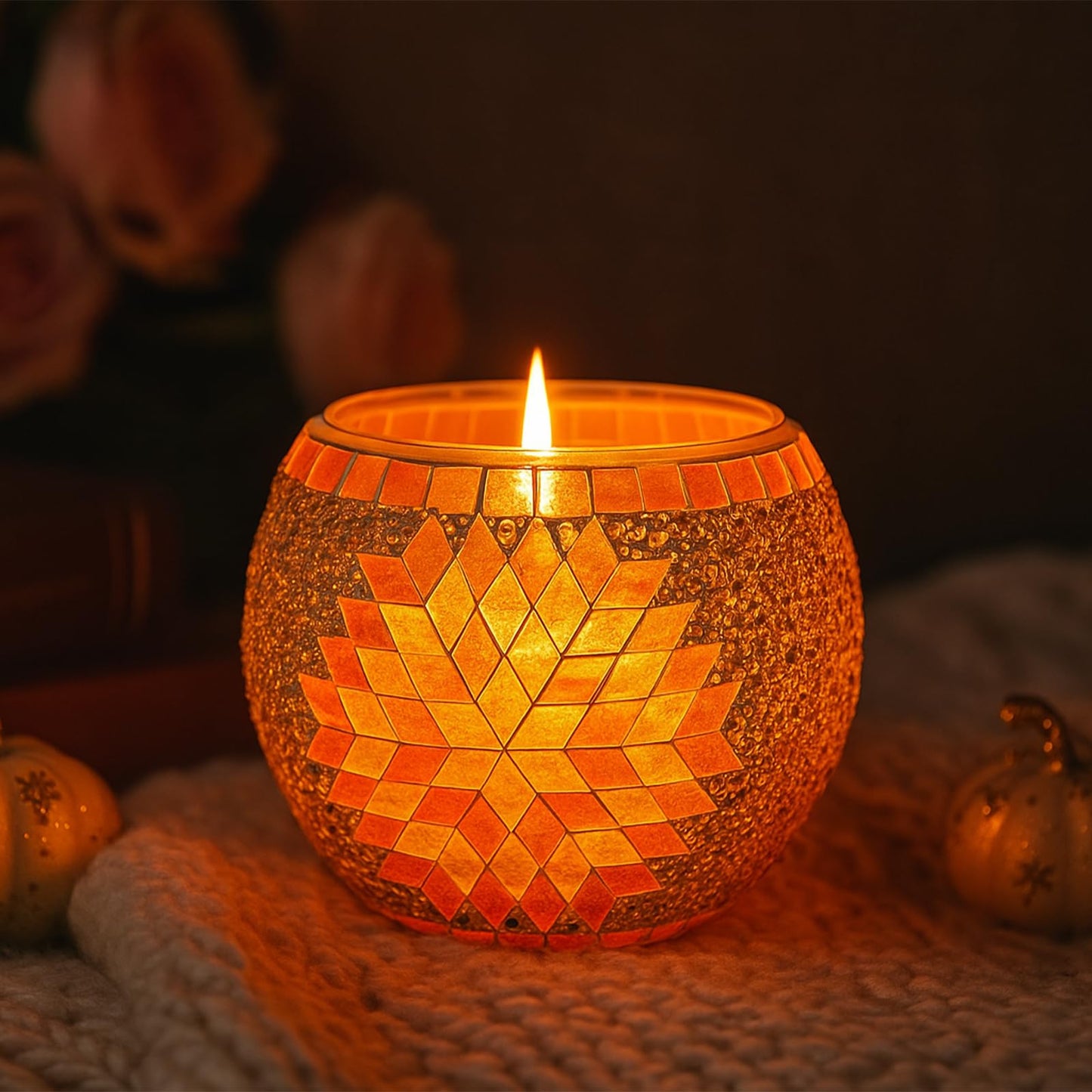 Okllen 4 Pack Glass Votive Candle Holders, Mosaic Tealight Bowls Round Decorative Candle Holder, Handmade Romantic LED Candle Lamps Holder for Home, Table, Party, Wedding Decor, 4 Styles
