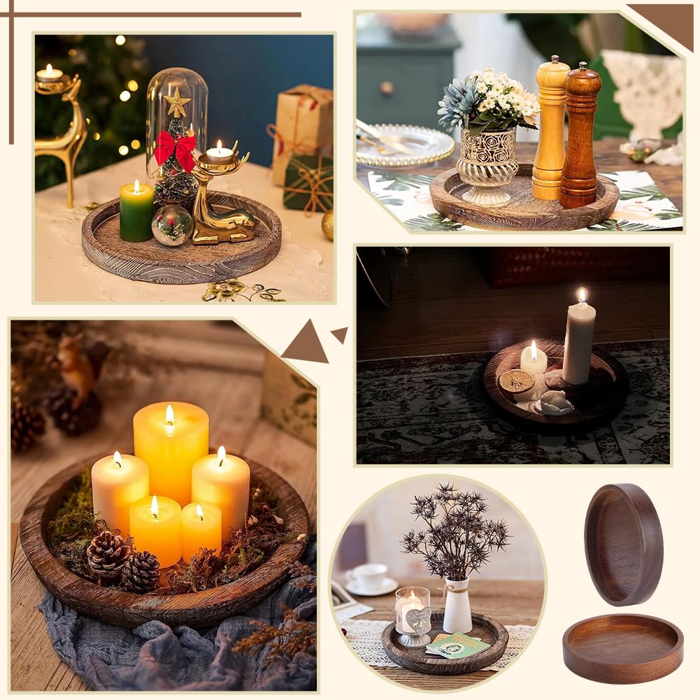NBEADS 2Pcs Wood Candle Tray, 3.94 inch Acacia Coasters for Candles Flat Round Natural Wood Plant Trays for Home Dining Table Kitchen Accessories Bar Decorative, Coconut Brown